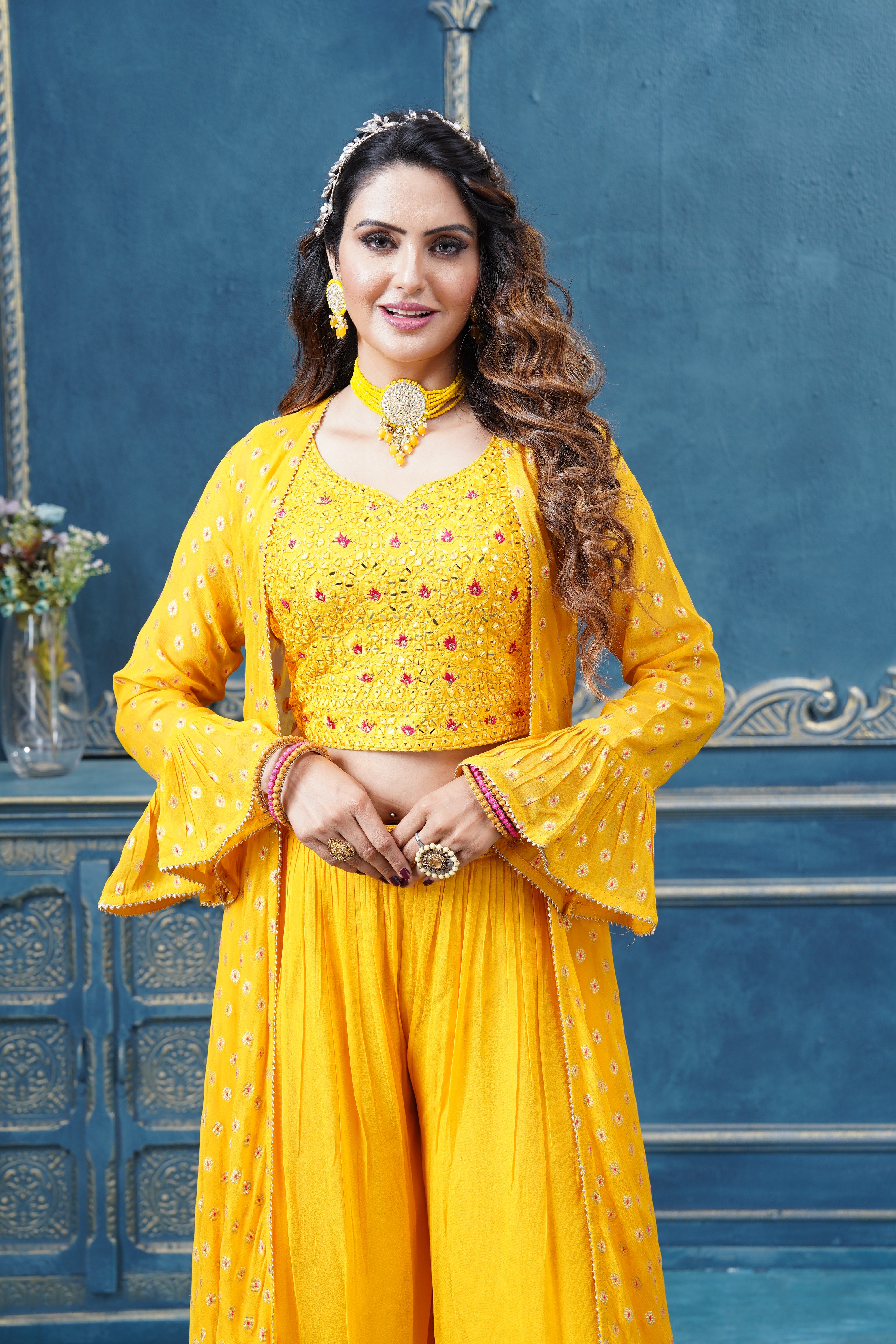 Himani Crop Top Palazzo Suit With Jacket - Roop Darshan