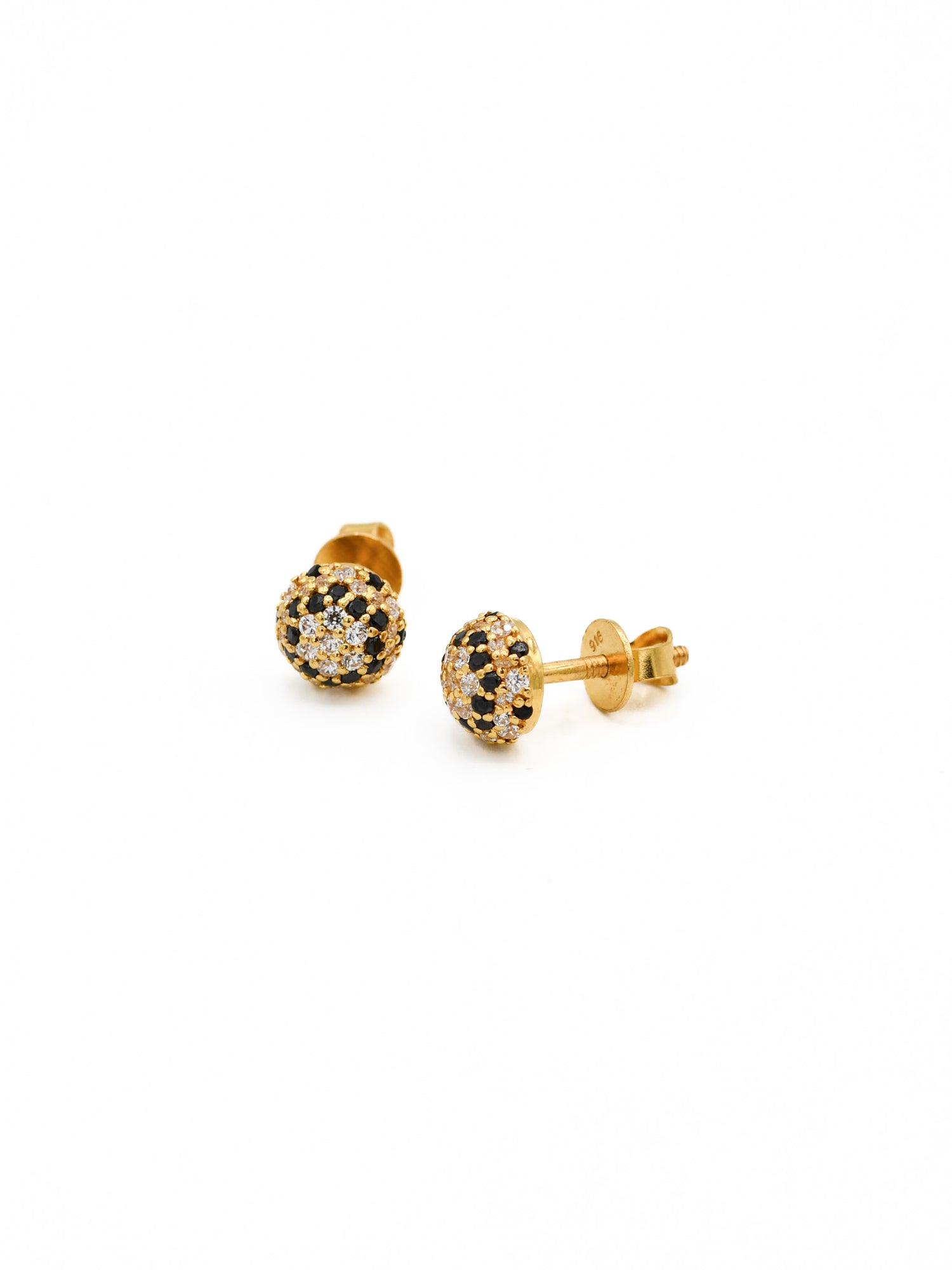 22ct Gold Black CZ Stud Earrings - Roop Darshan