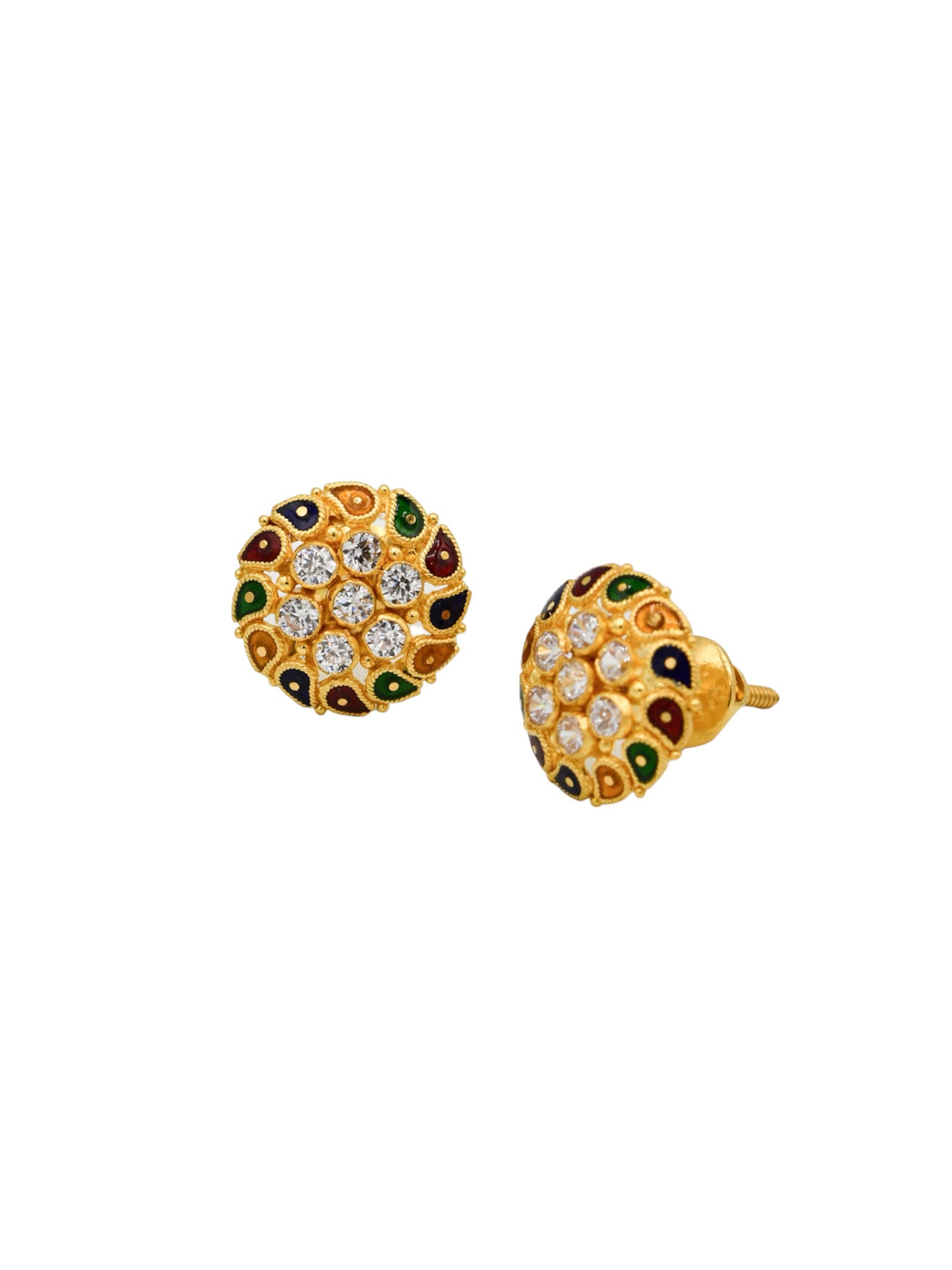 22ct Gold CZ Minakari Stud Earrings