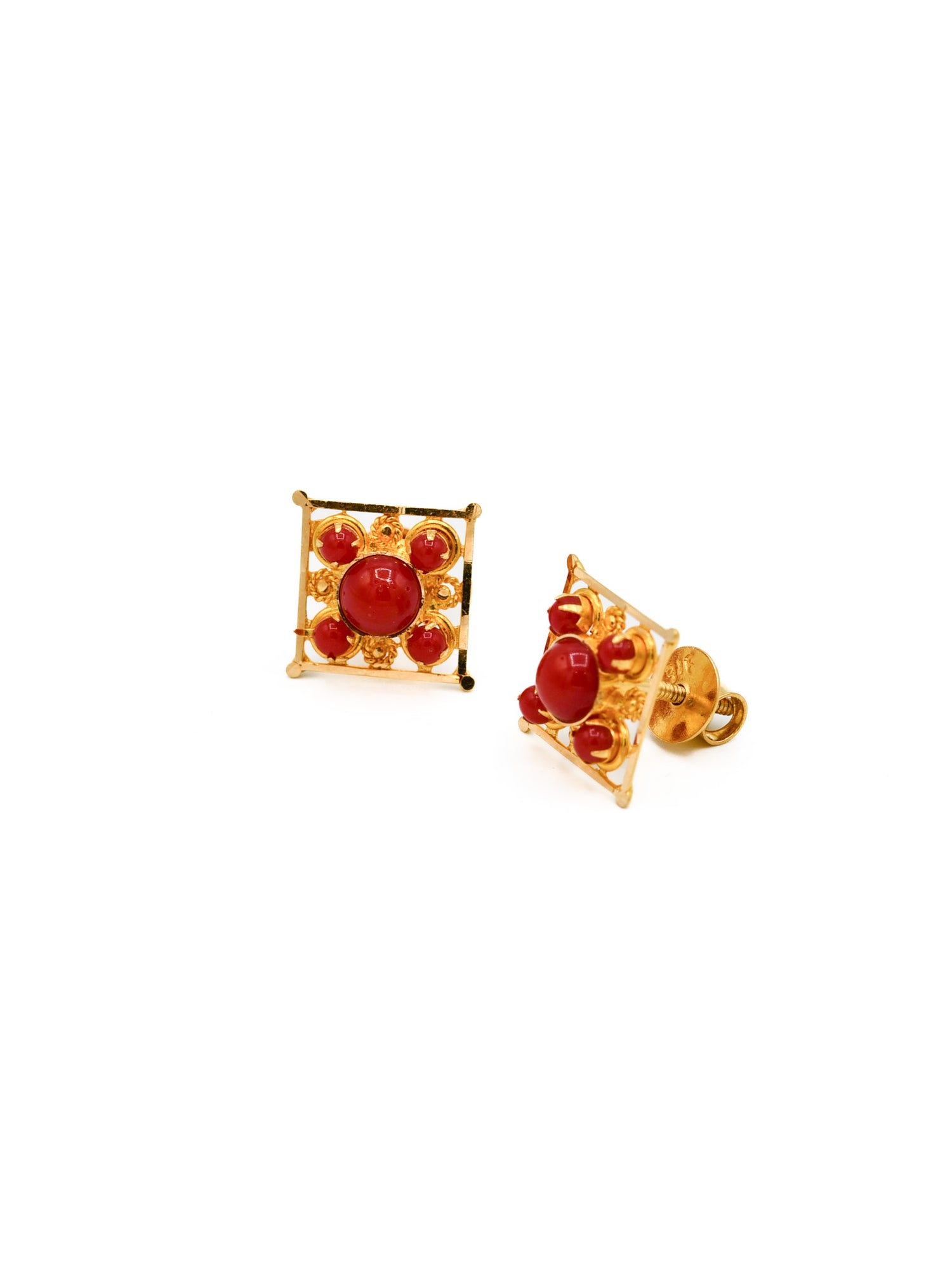 22ct Gold Red Stone Stud Earrings