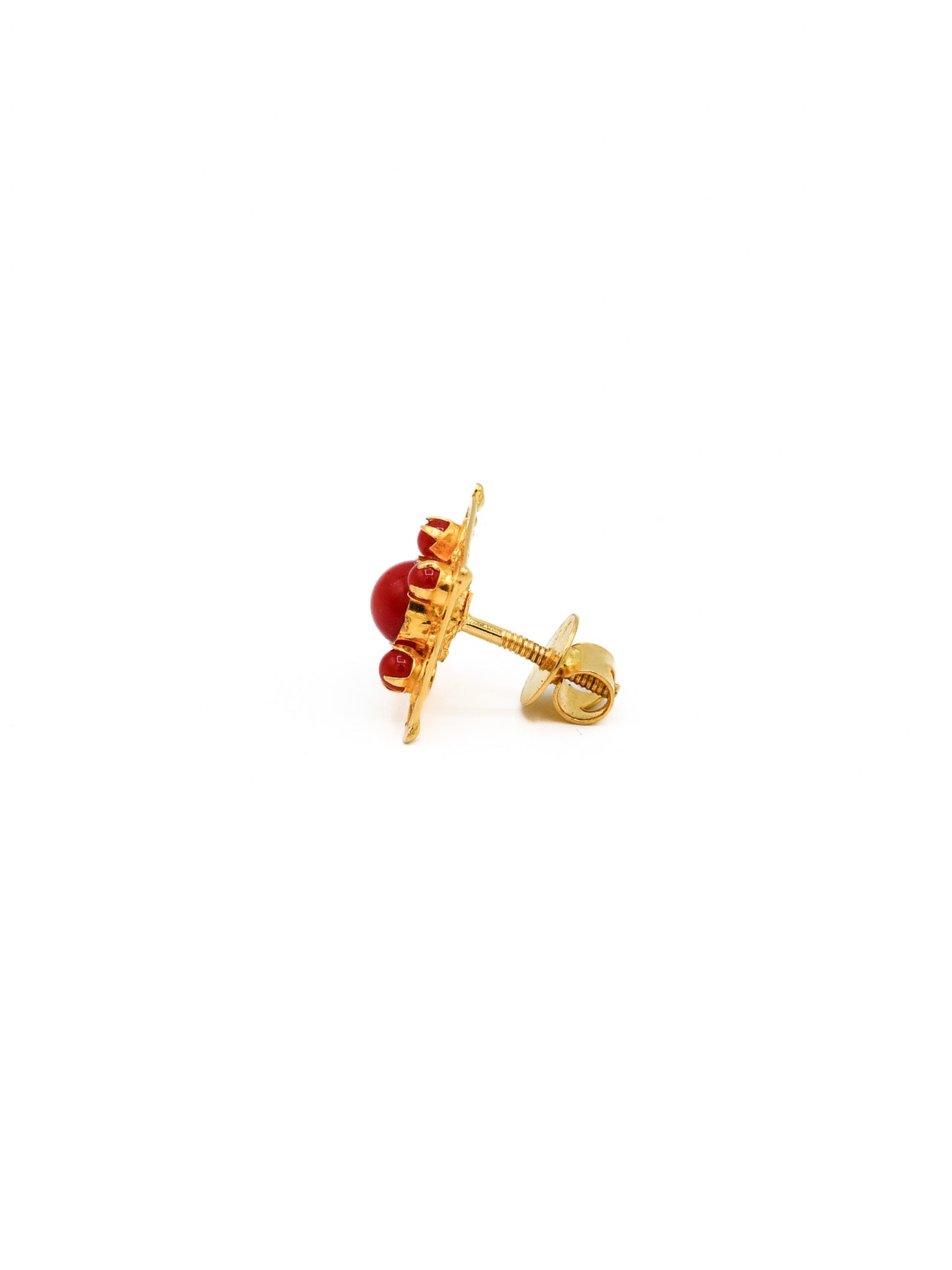 22ct Gold Red Stone Stud Earrings