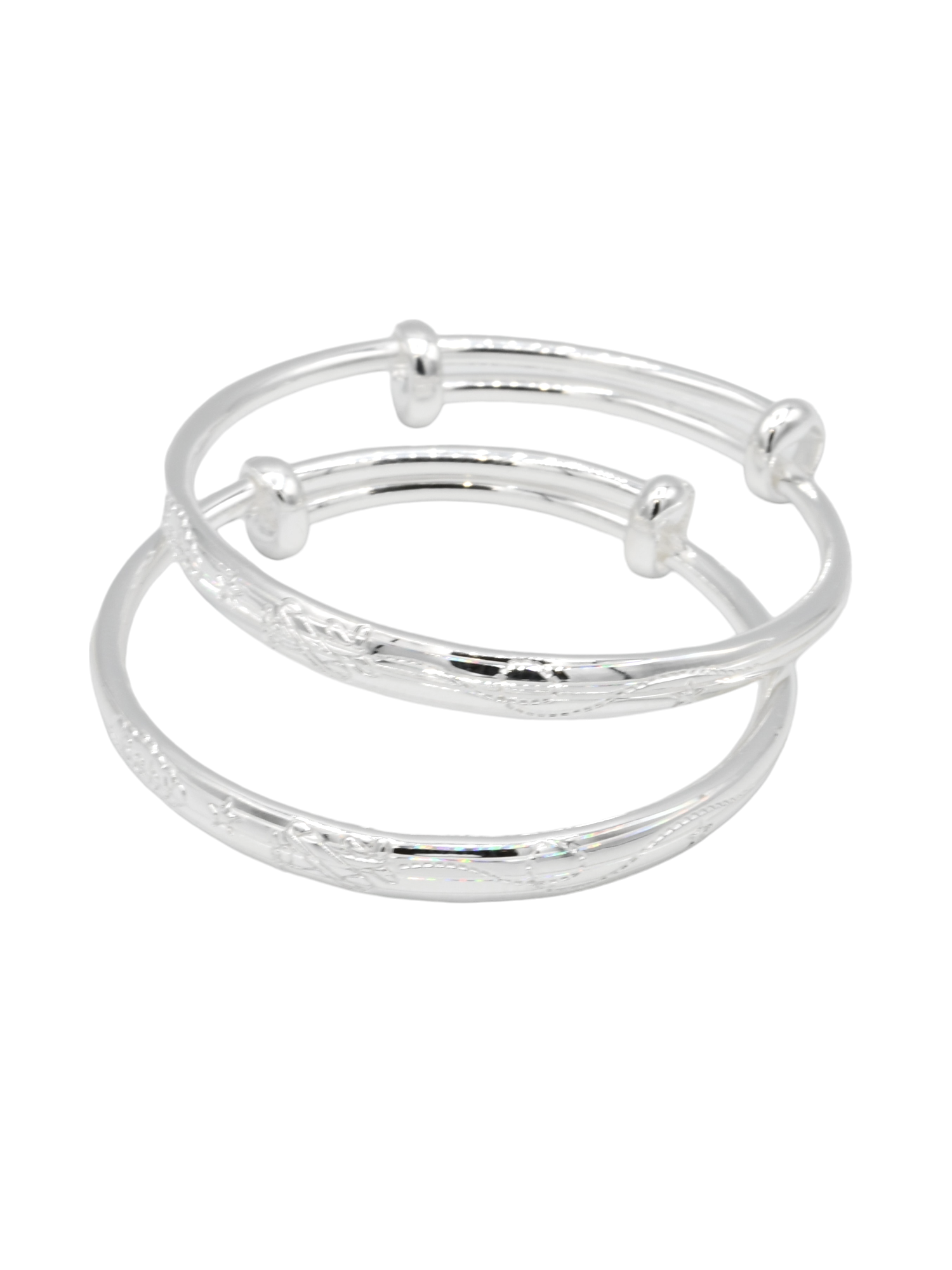 Silver 2 Piece Adjustable Baby Bangle