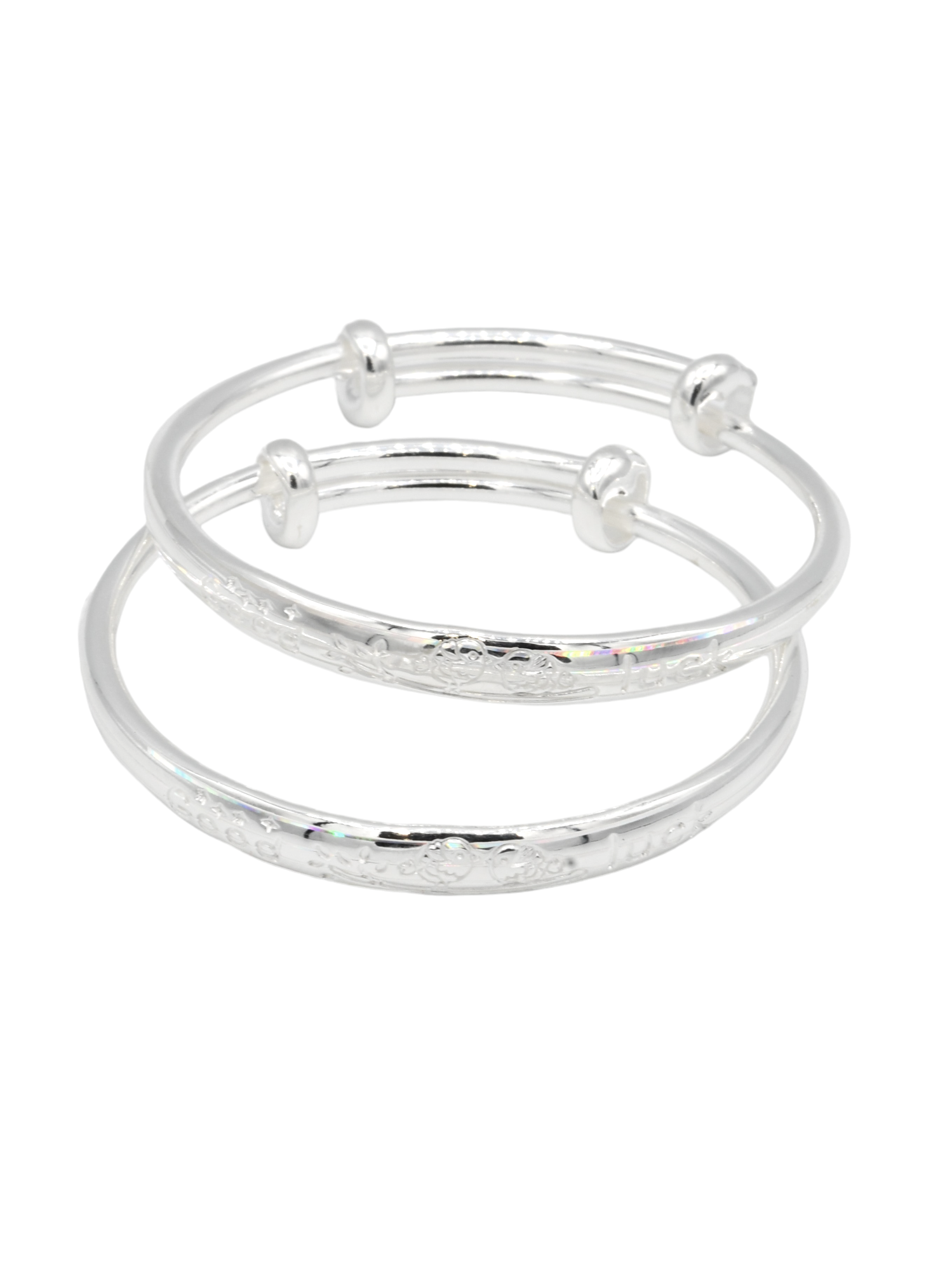 Silver 2 Piece Adjustable Baby Bangle