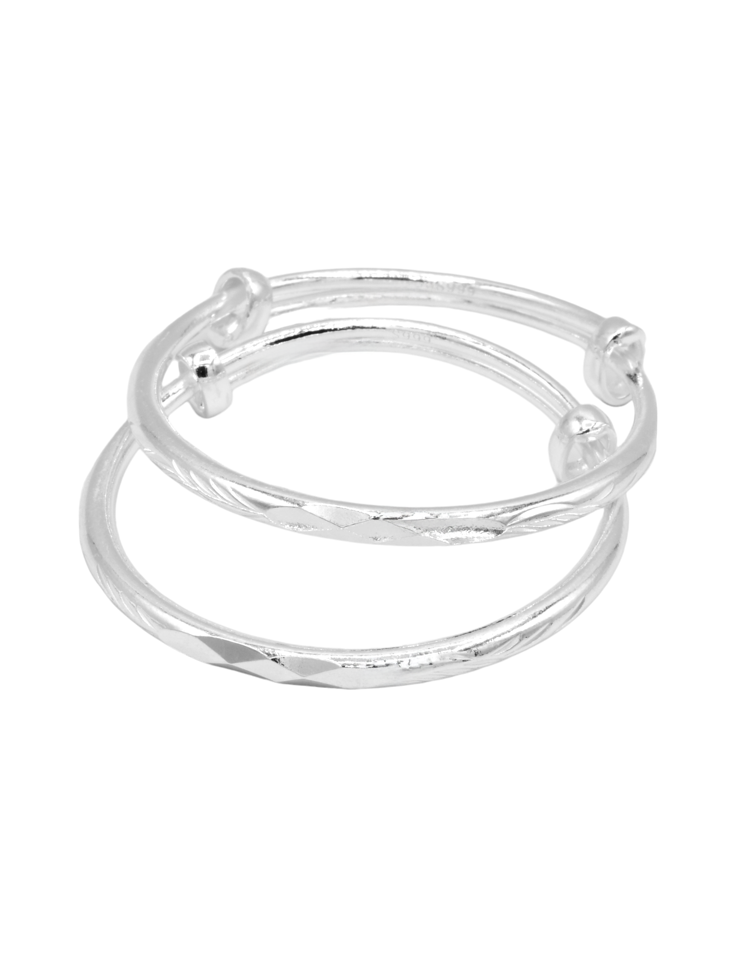 Silver 2 Piece Adjustable Baby Bangle