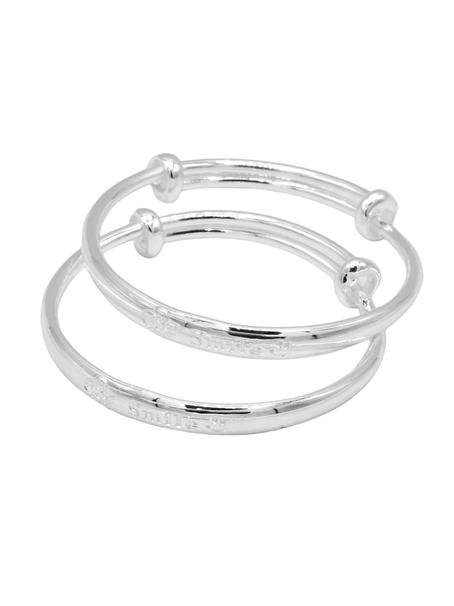 Silver 2 Piece Adjustable Baby Bangle