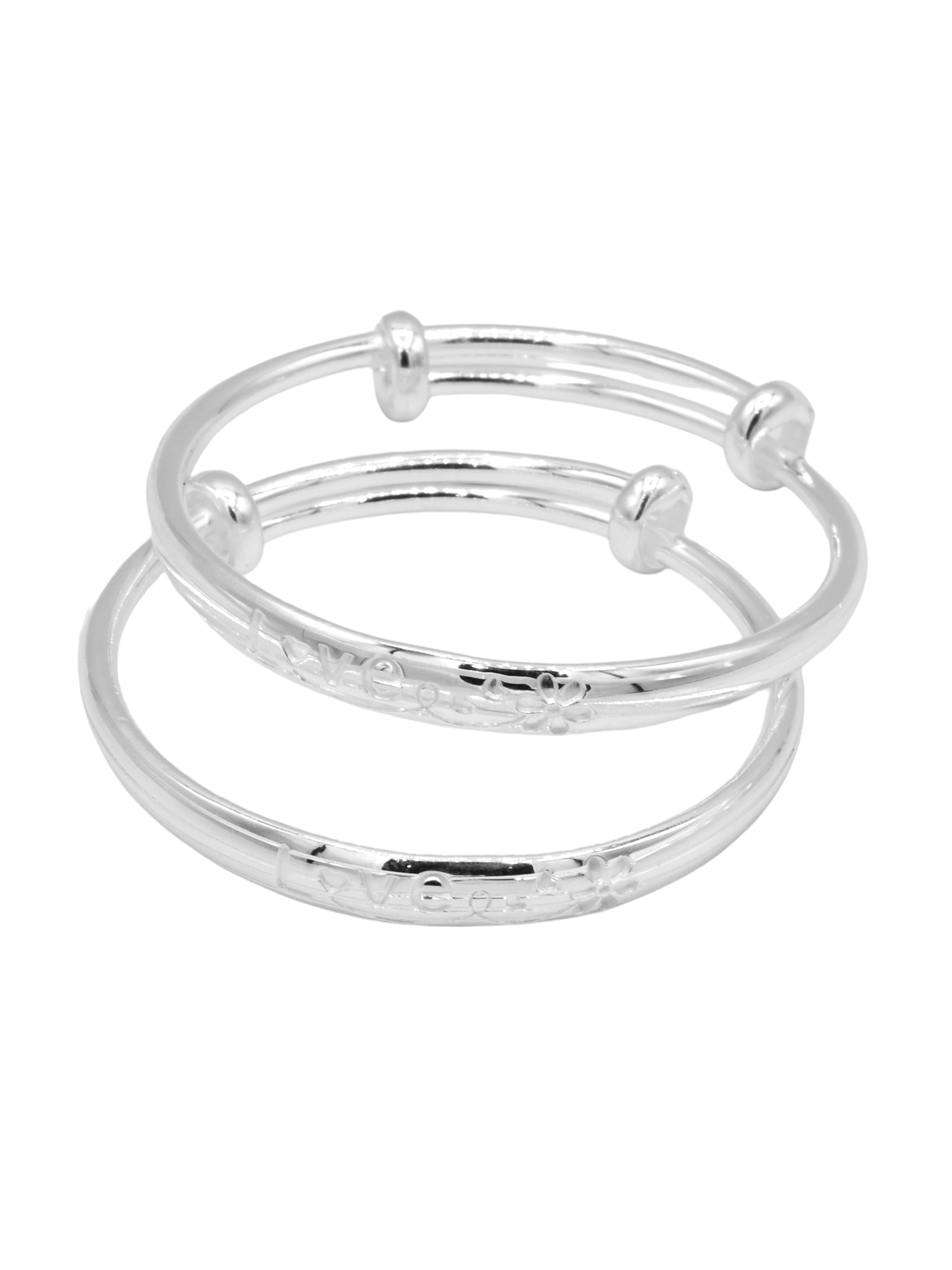 Silver 2 Piece Adjustable Baby Bangle