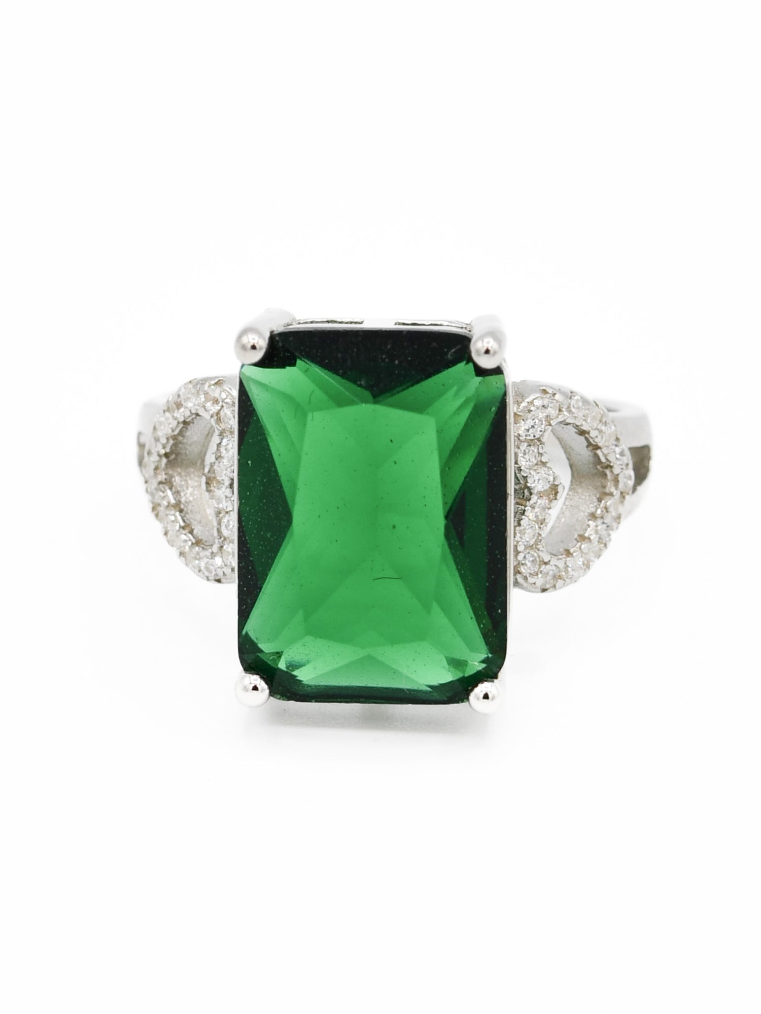 Silver Green CZ Ladies Ring