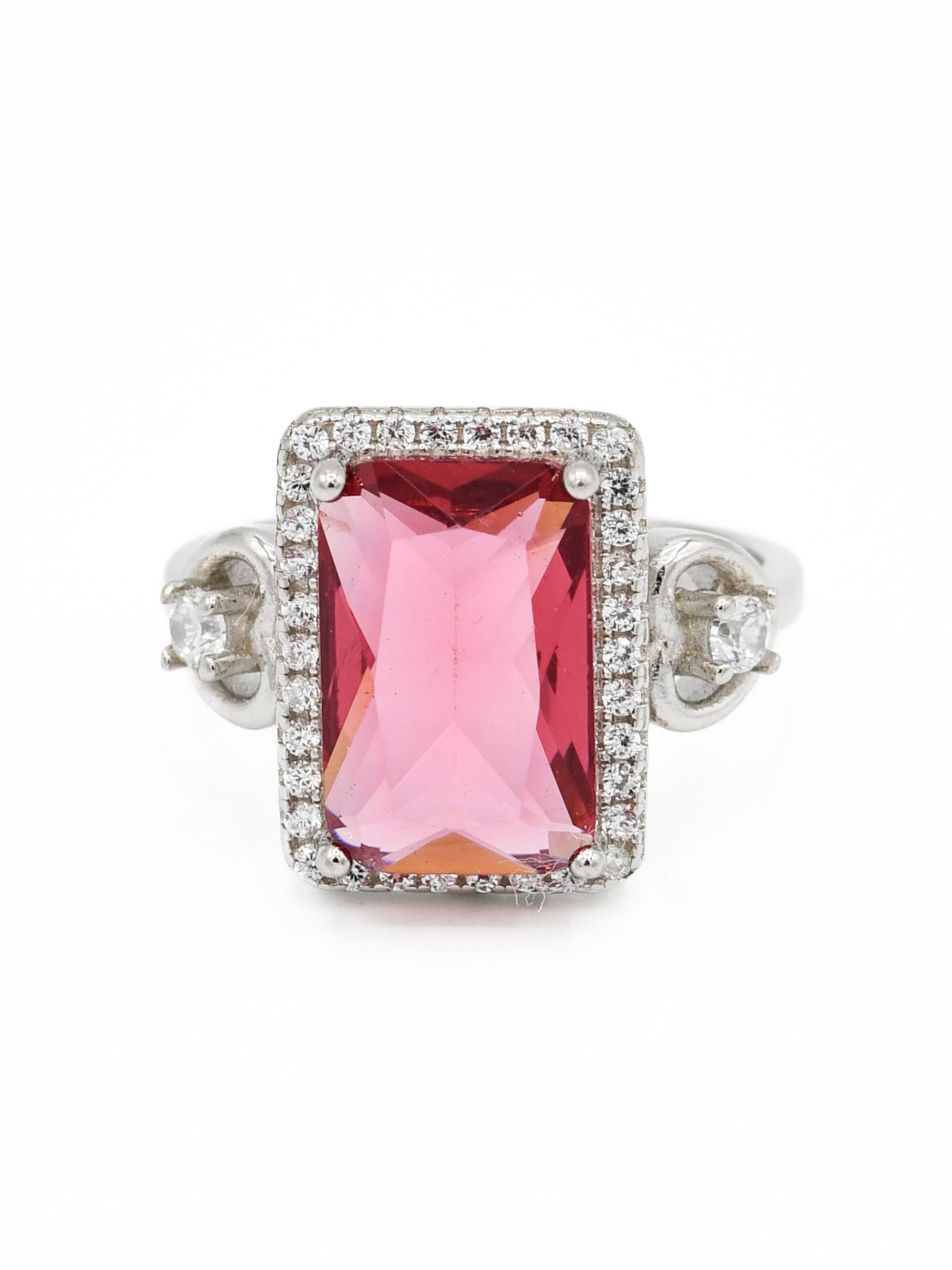 Silver Pink CZ Ladies Ring