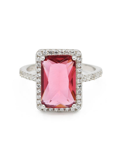 Silver Pink CZ Ladies Ring