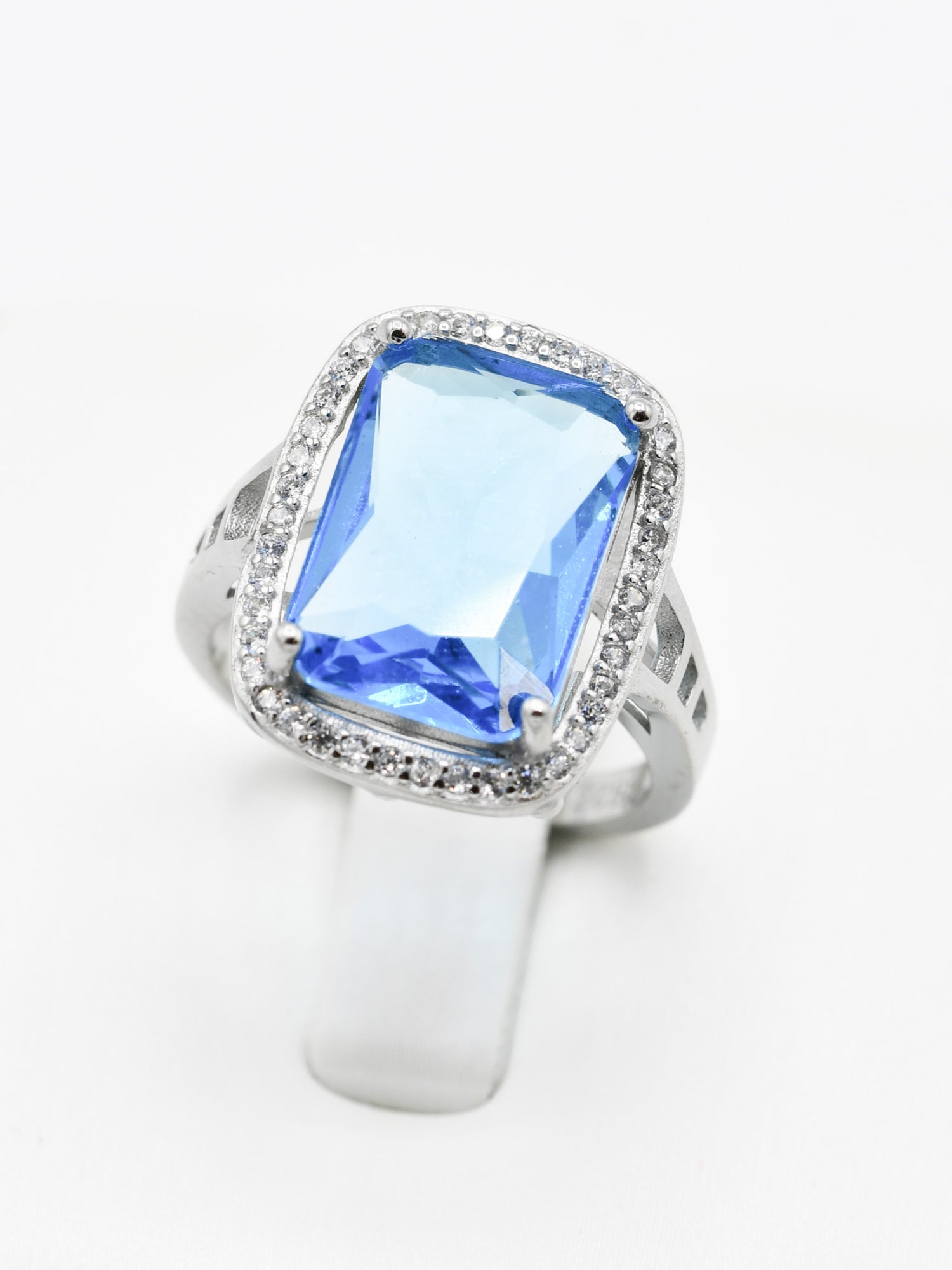 Silver Blue CZ Ladies Ring