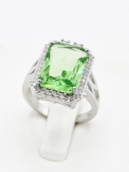 Silver Green CZ Ladies Ring