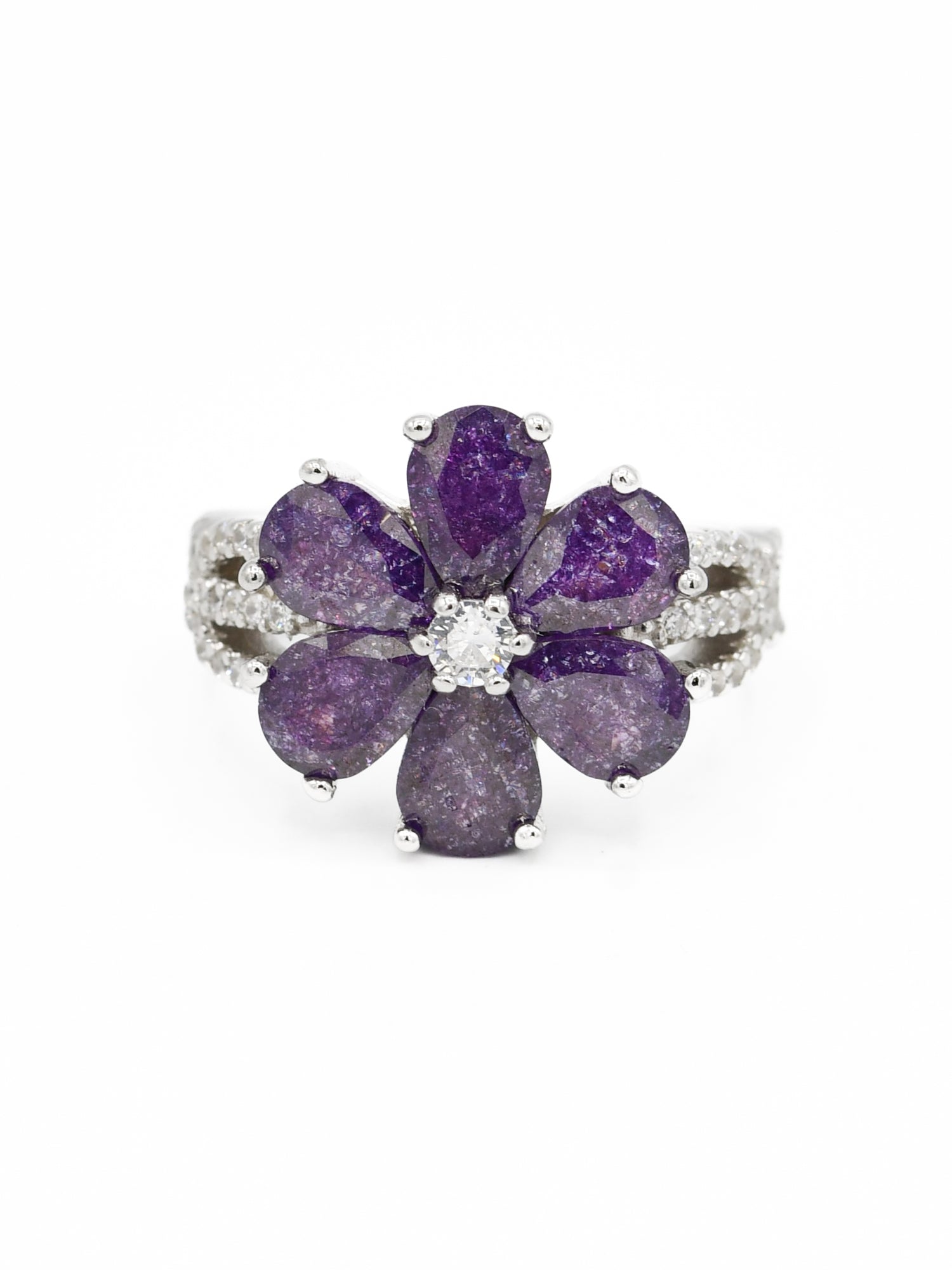 Silver Purple CZ Ladies Ring