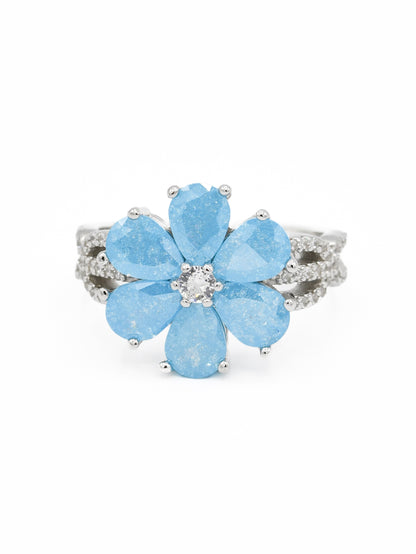 Silver Blue CZ Ladies Ring