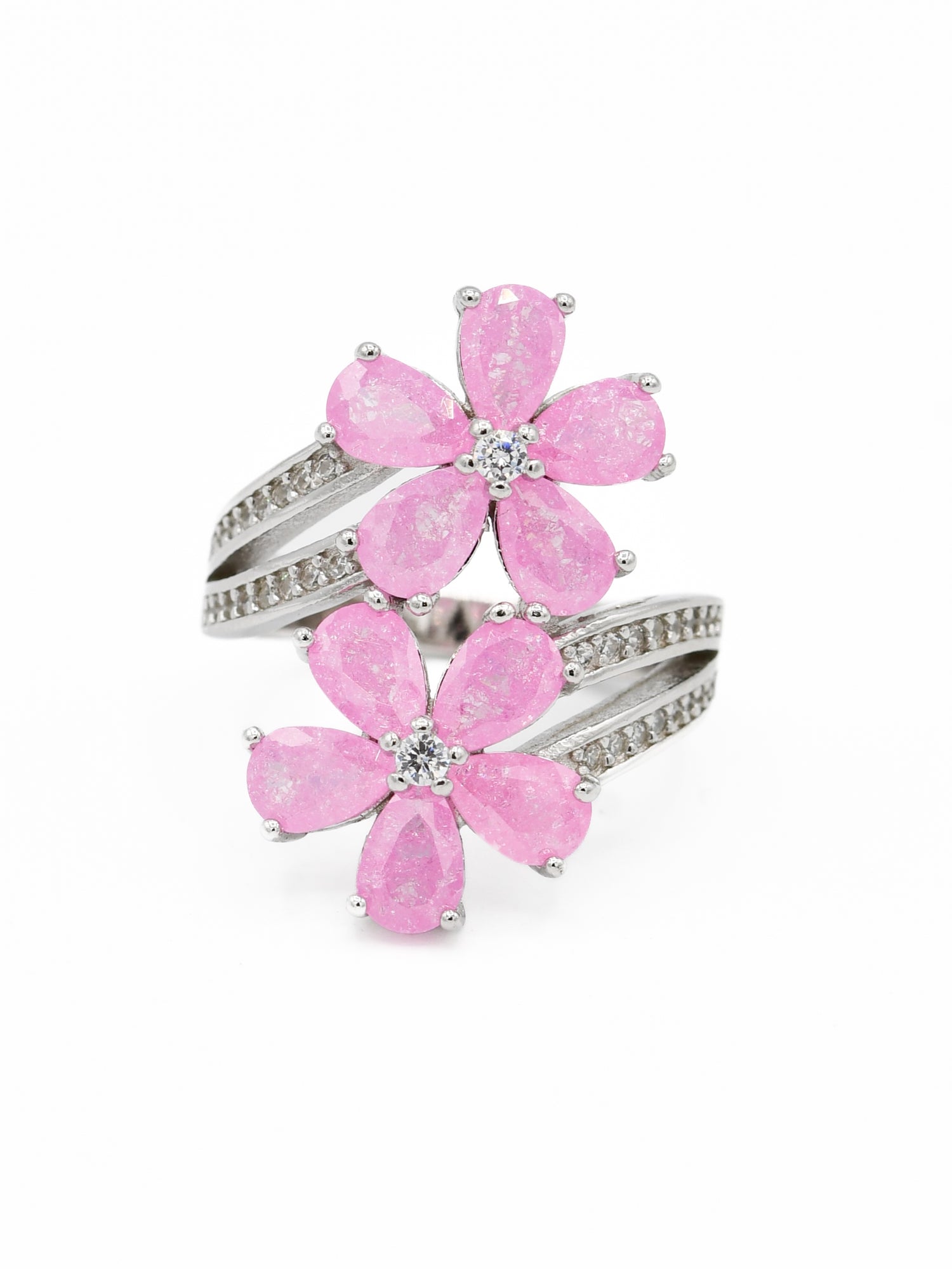 Silver Pink CZ Ladies Ring