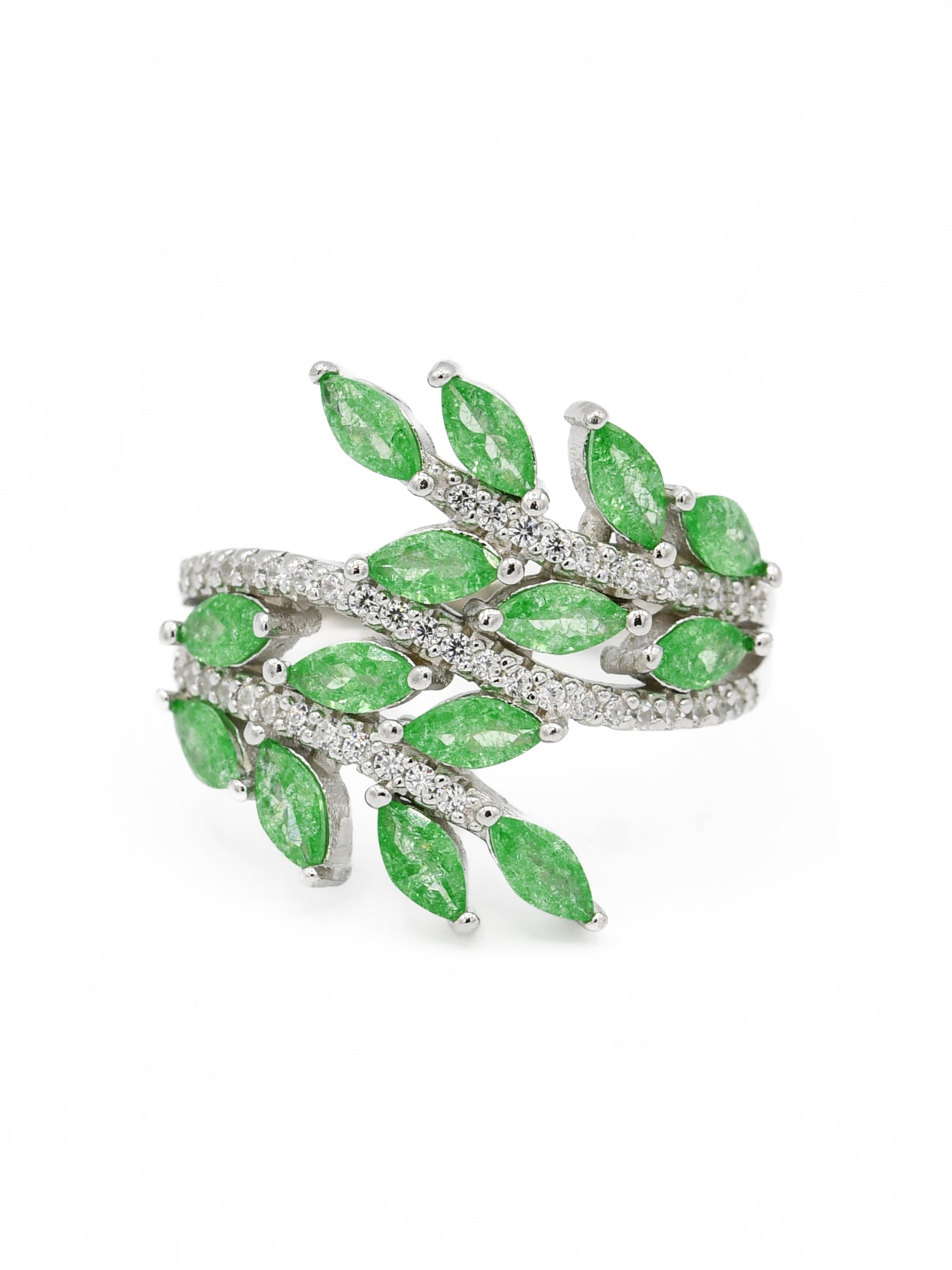 Silver Green CZ Ladies Ring