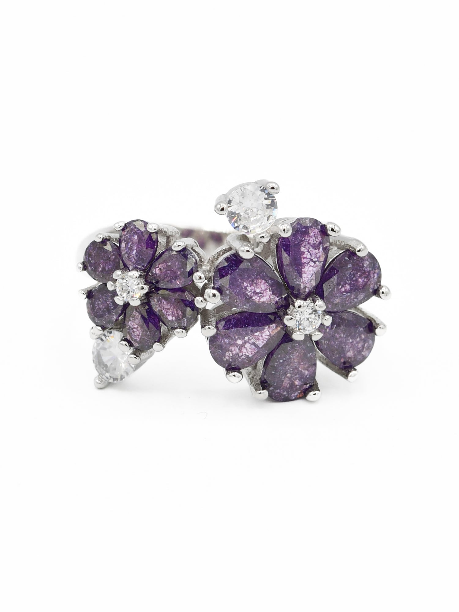 Silver Purple CZ Ladies Ring