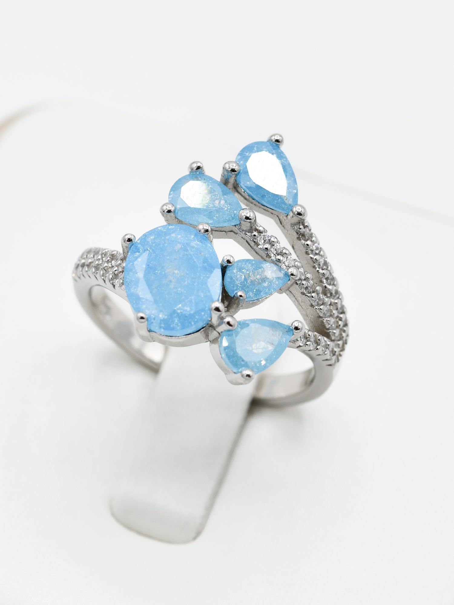 Silver Blue CZ Ladies Ring