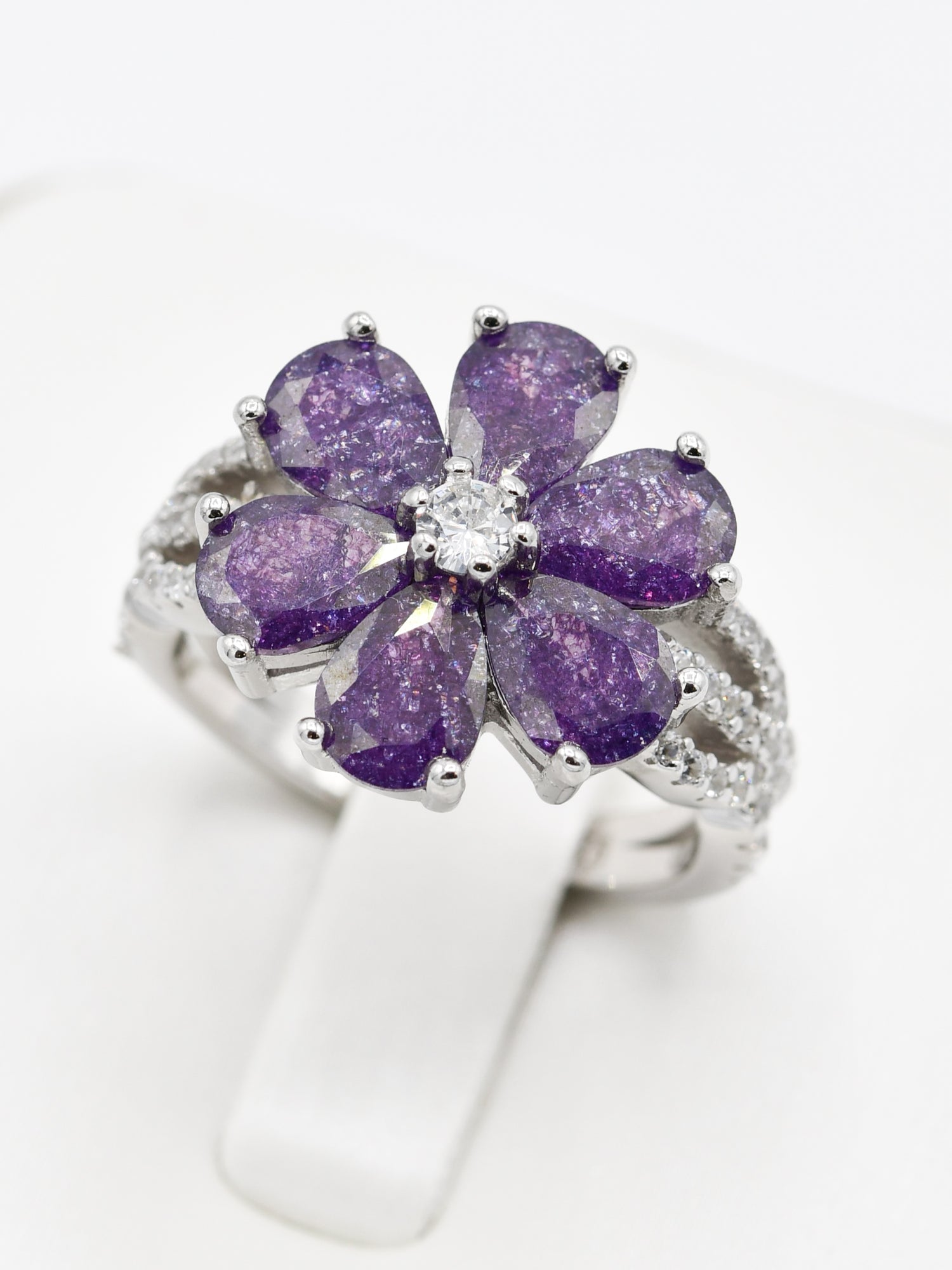 Silver Purple CZ Ladies Ring