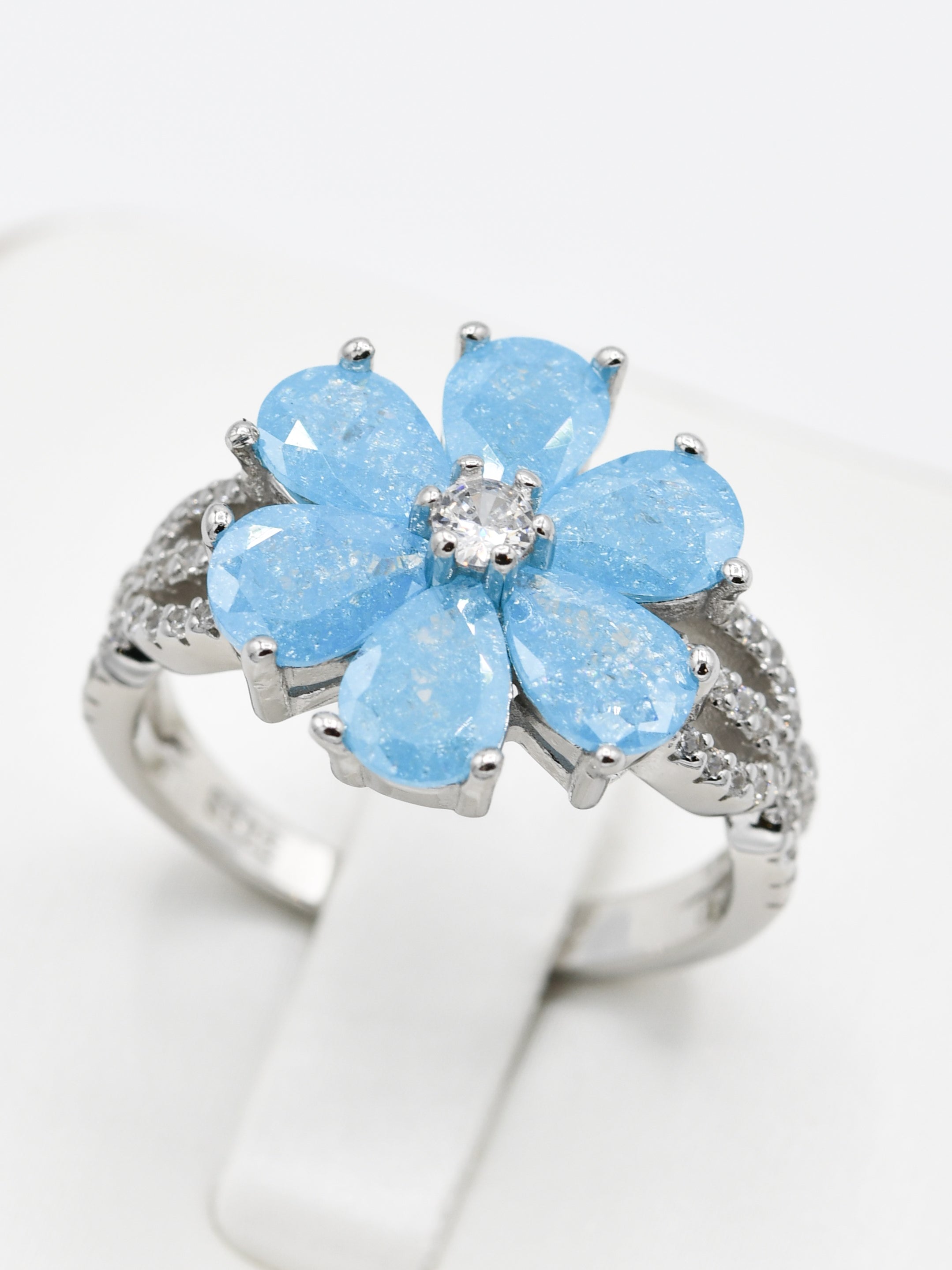 Silver Blue CZ Ladies Ring