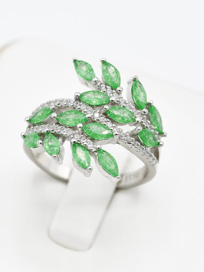 Silver Green CZ Ladies Ring