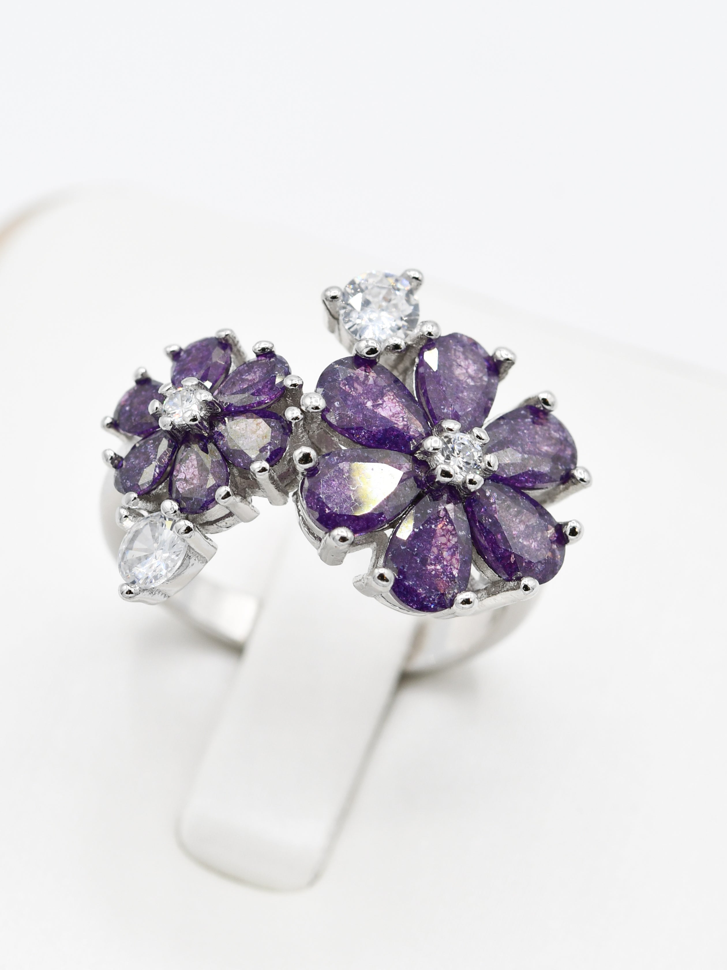 Silver Purple CZ Ladies Ring