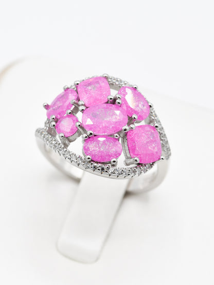 Silver Pink CZ Ladies Ring