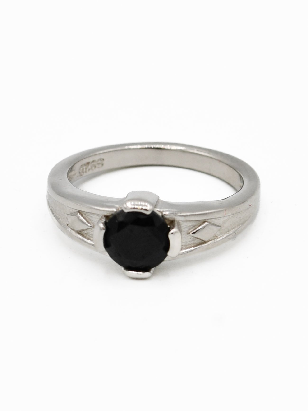 Silver Black Stone Baby Ring