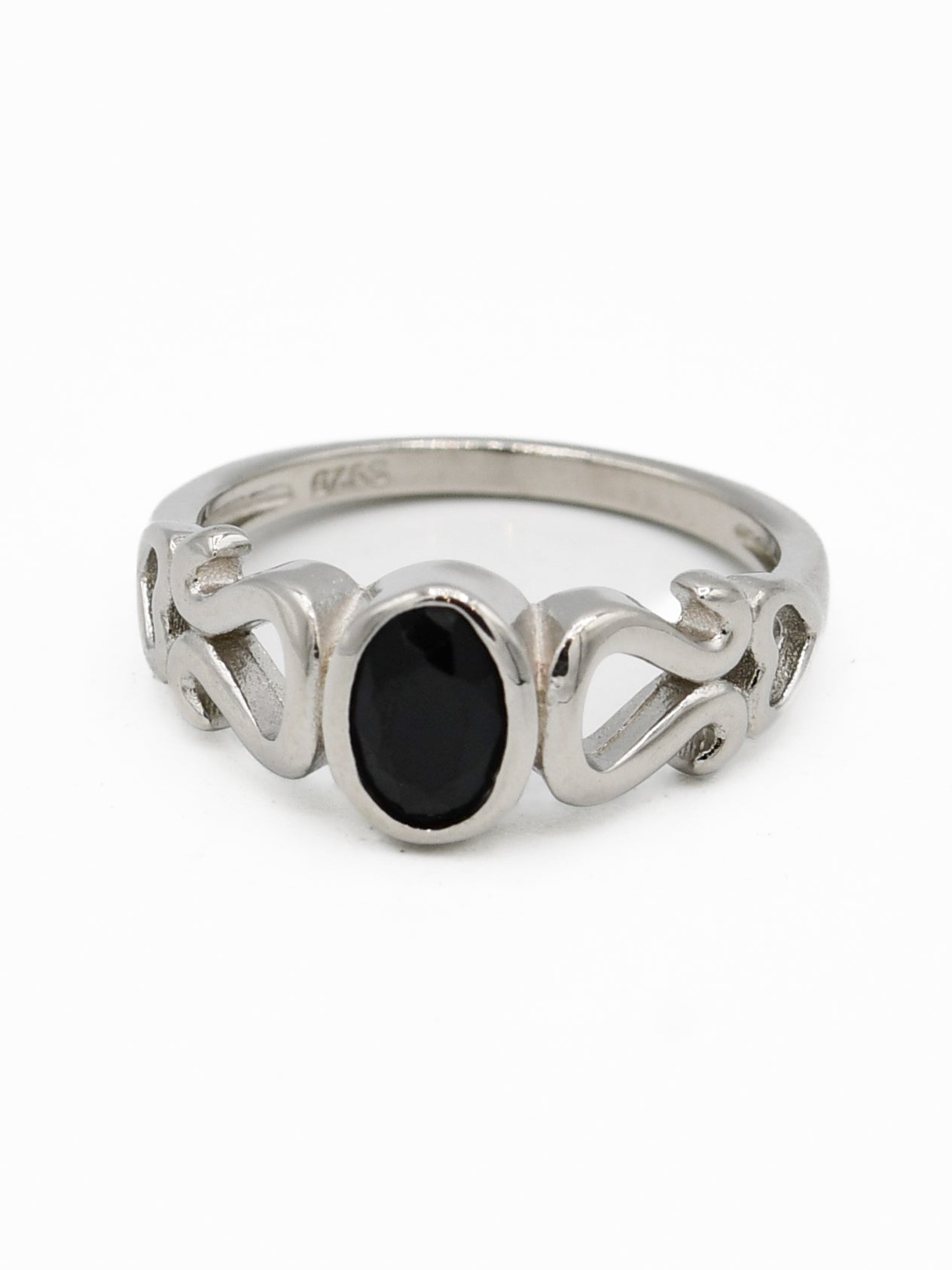 Silver Black Stone Baby Ring