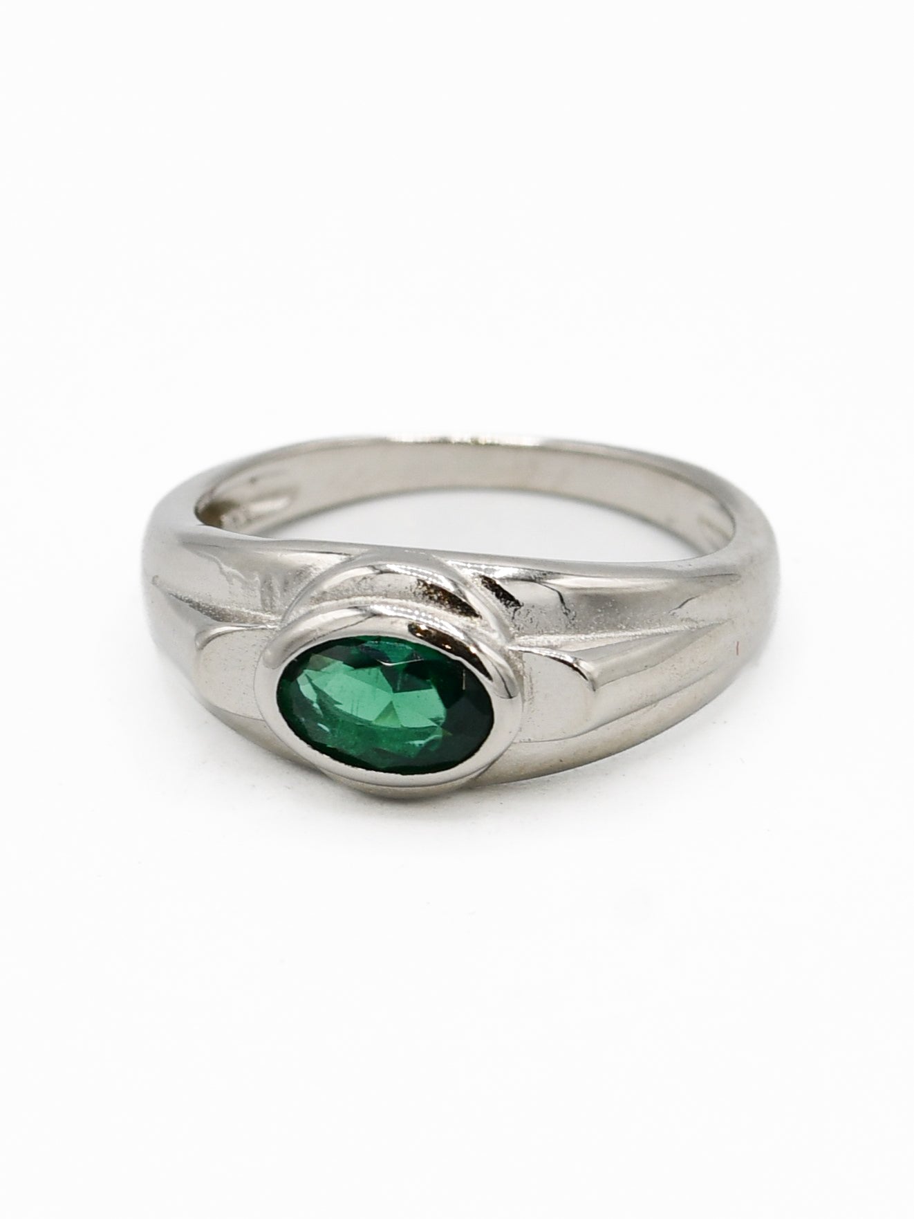 Silver Green Stone Baby Ring