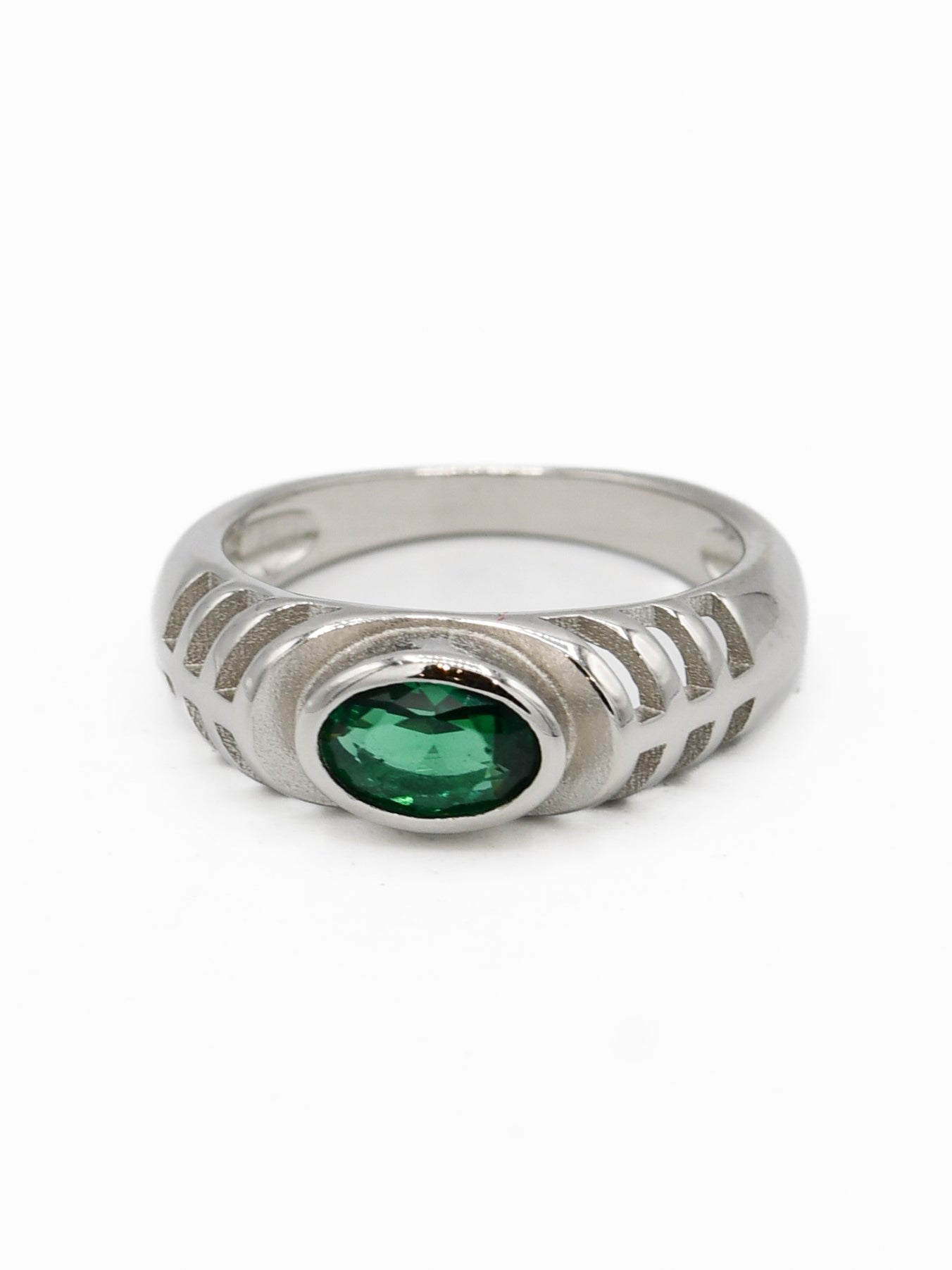 Silver Green Stone Baby Ring