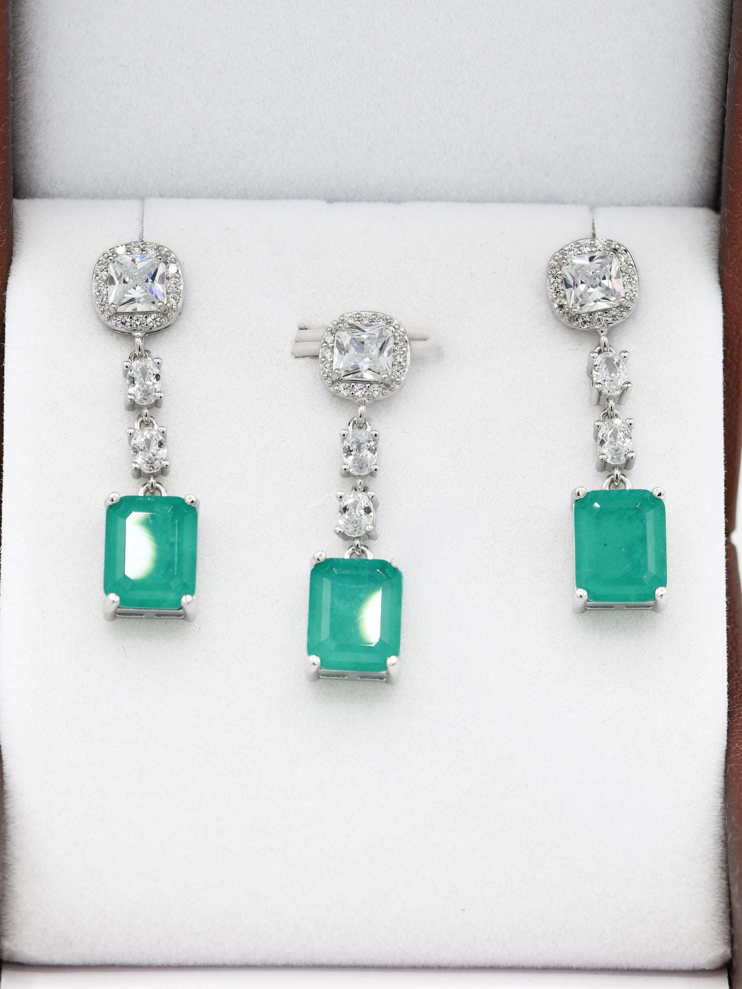 Silver Green Stone CZ Pendant Set