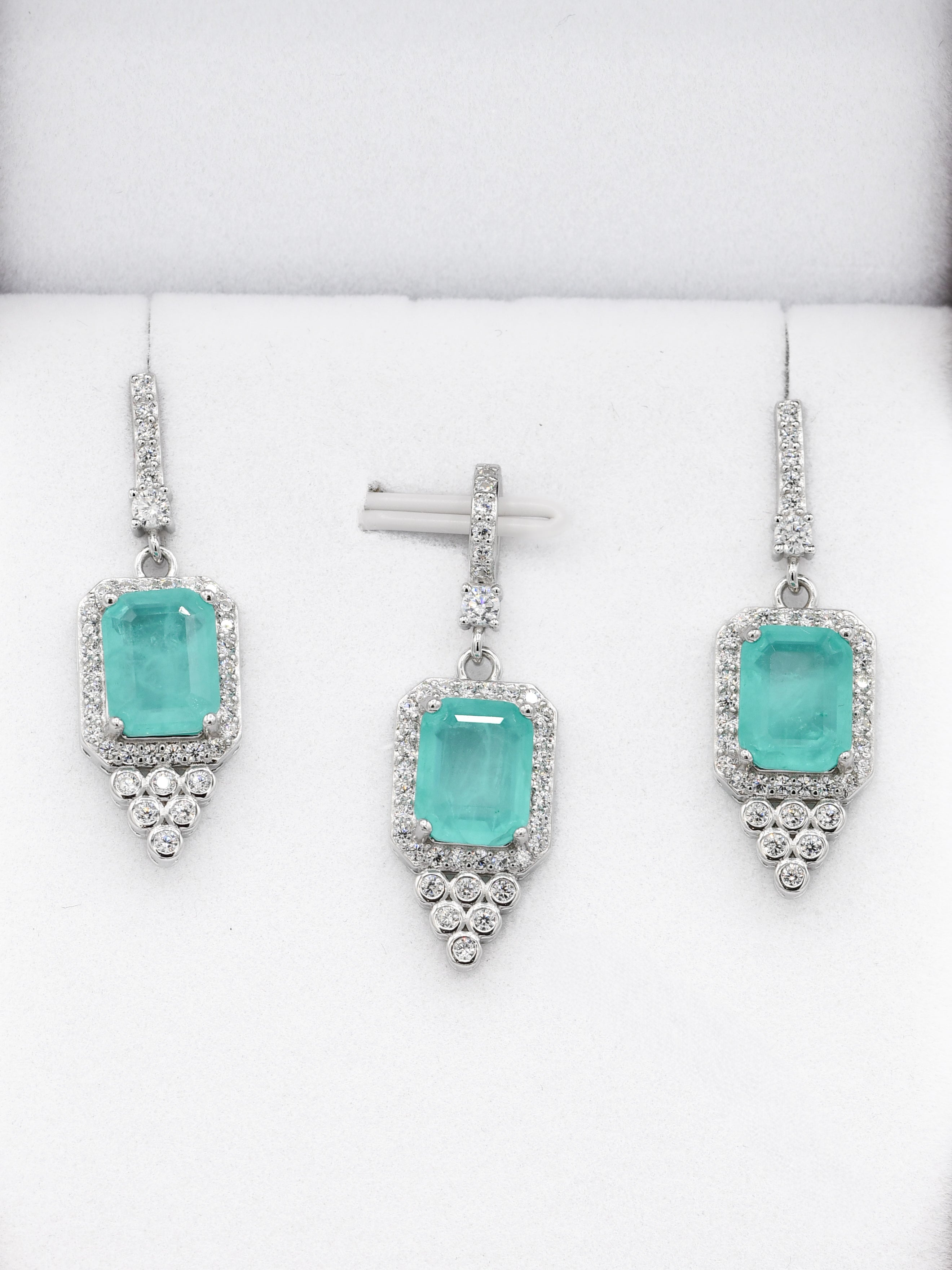 Silver Green Stone CZ Pendant Set