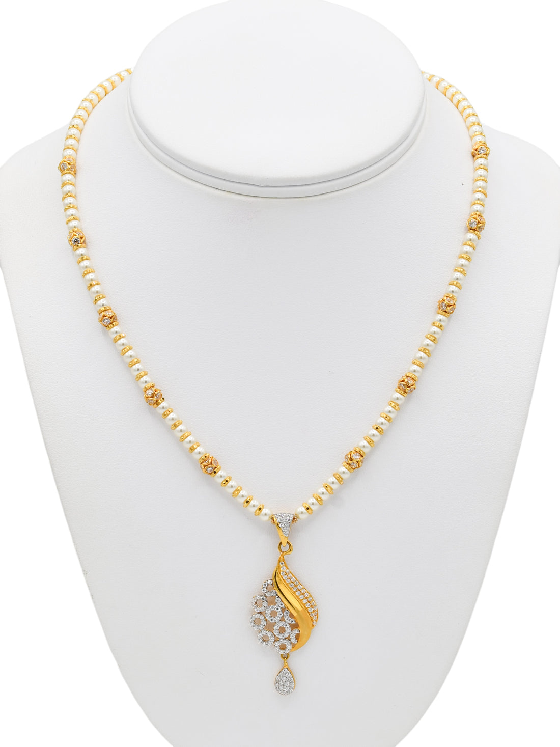 22ct Gold Pearl CZ Necklace Set