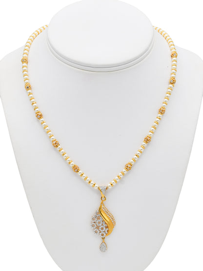 22ct Gold Pearl CZ Necklace Set