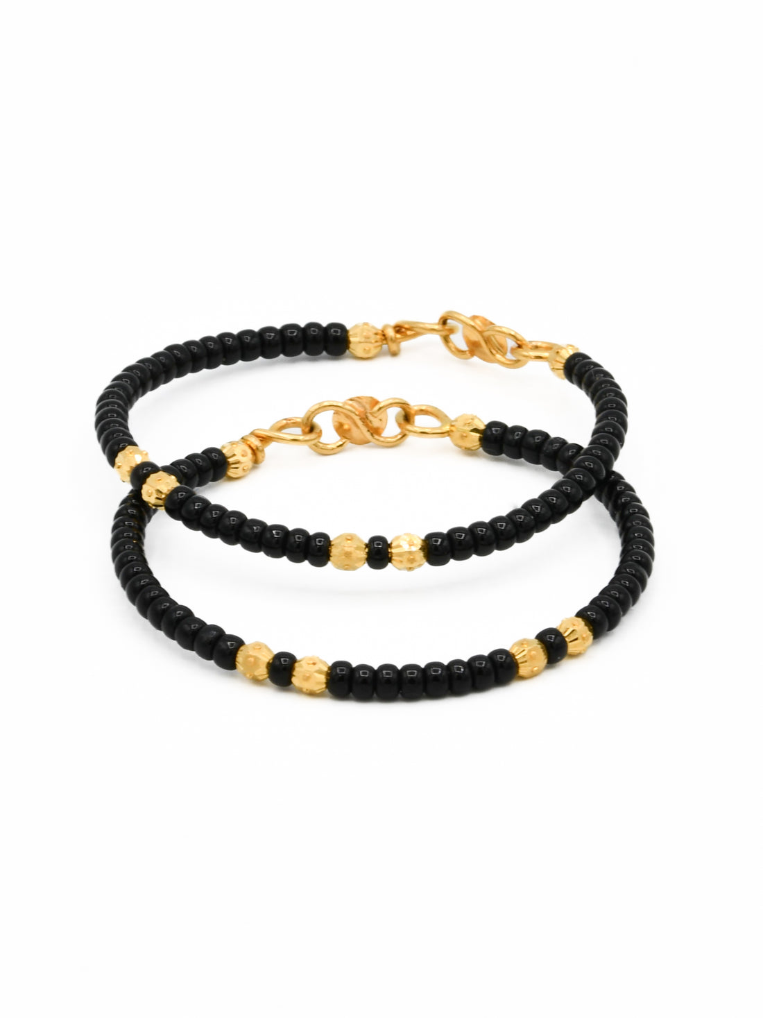 22ct Gold Black Beads Ball Pair Baby Bangle