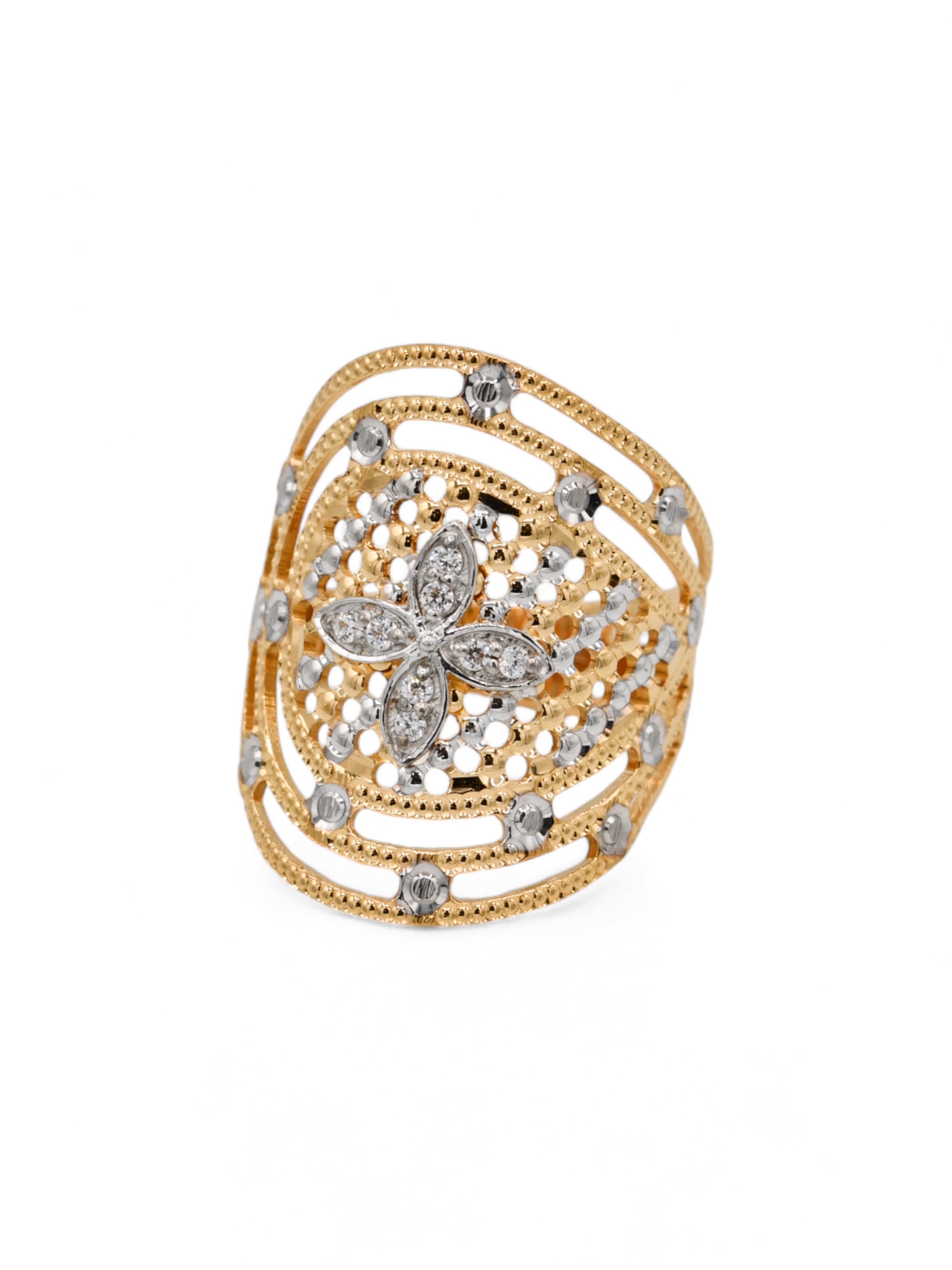 22ct Gold CZ Two Tone Ladies Ring