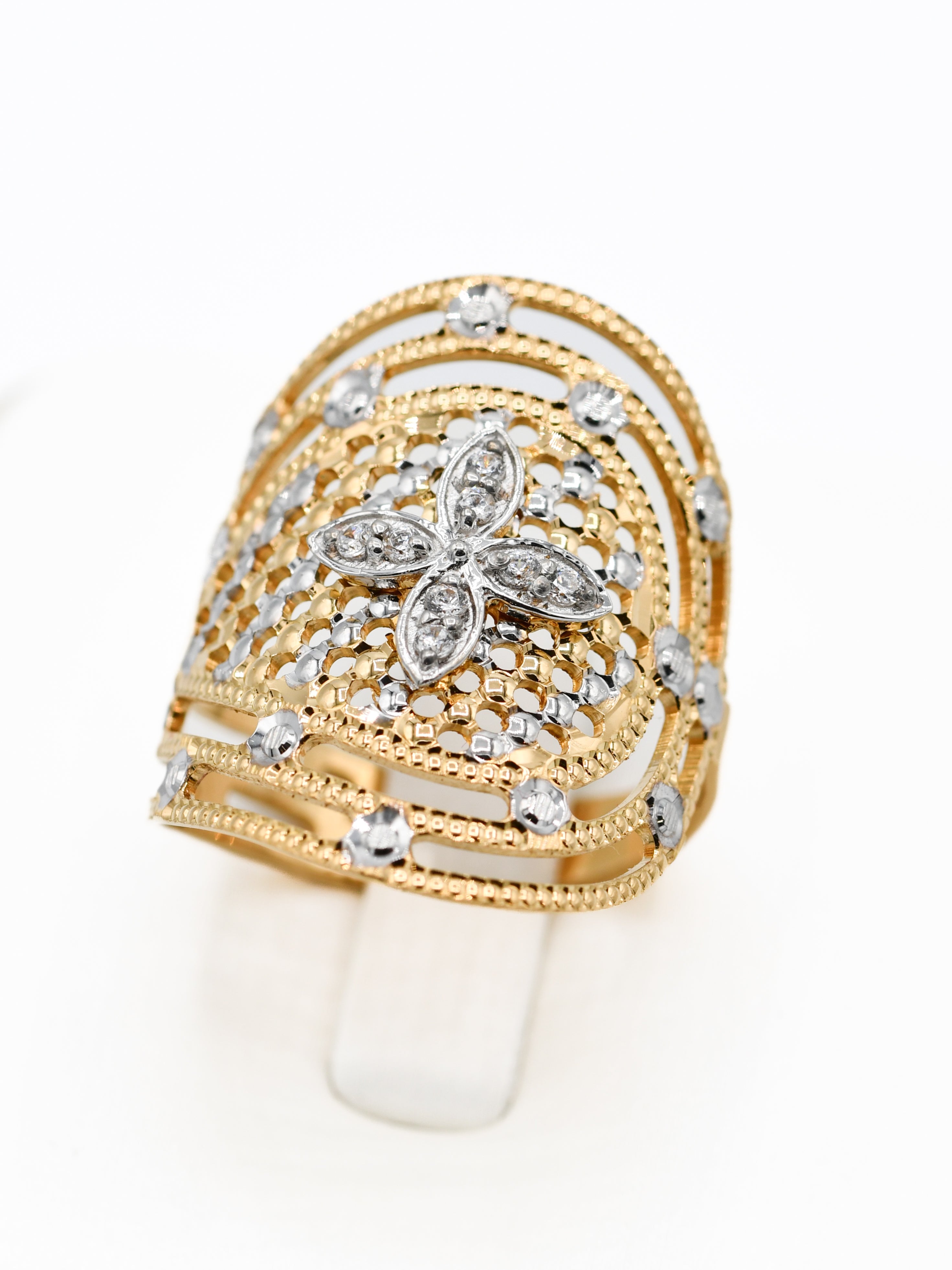 22ct Gold CZ Two Tone Ladies Ring