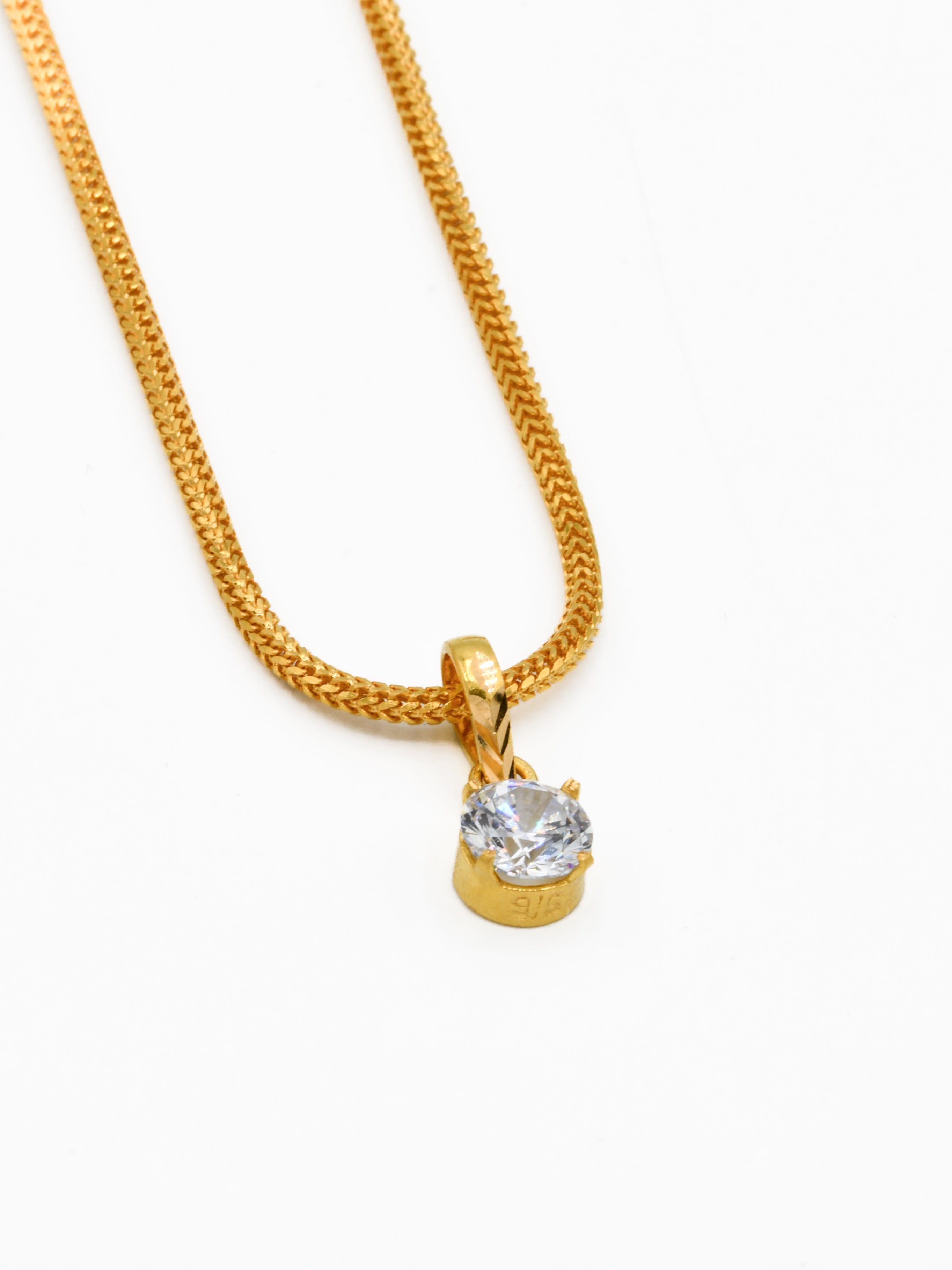 22ct Gold Round CZ Pendant Set