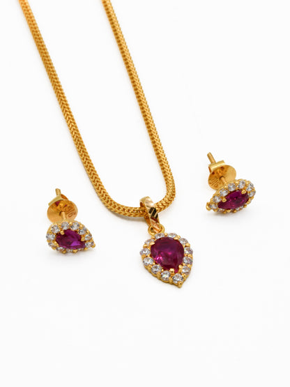 22ct Gold CZ Pink Pendant Set