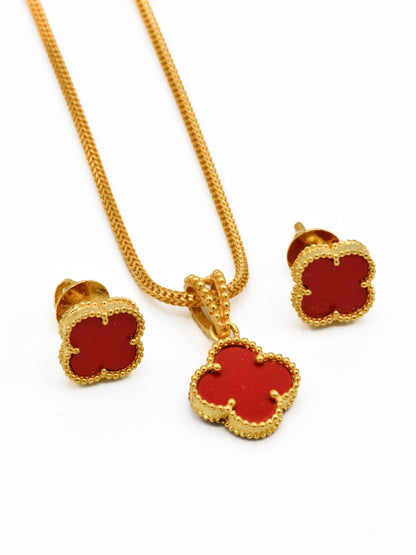 22ct Gold Red Flower Pendant Set