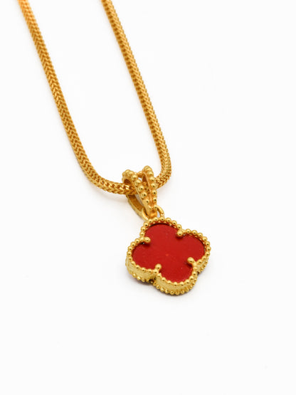 22ct Gold Red Flower Pendant Set