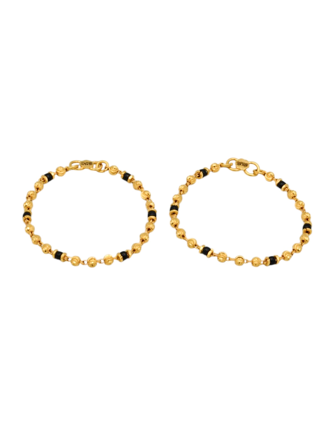 22ct Gold Ball Black Beads Pair Baby Bracelet