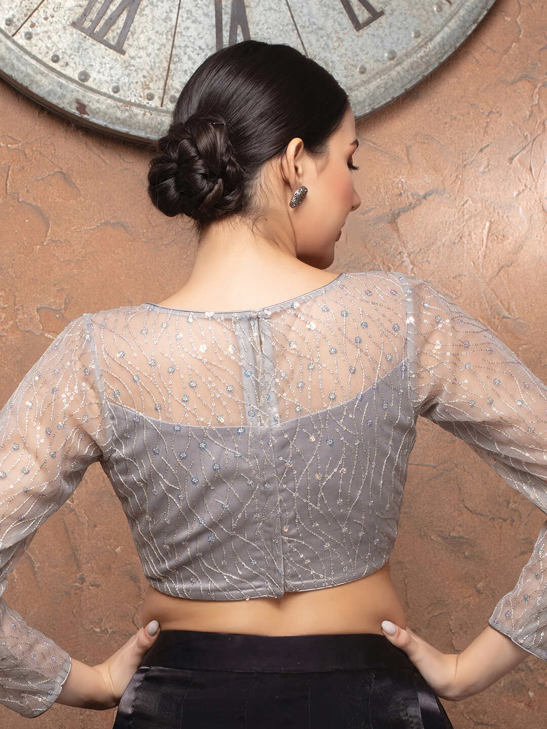 Net Sequin Embroidered Saree Blouse