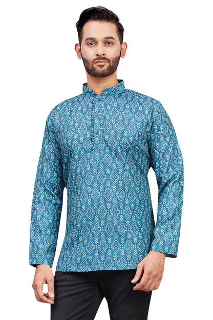 Mens Cotton Silk Printed Kurta