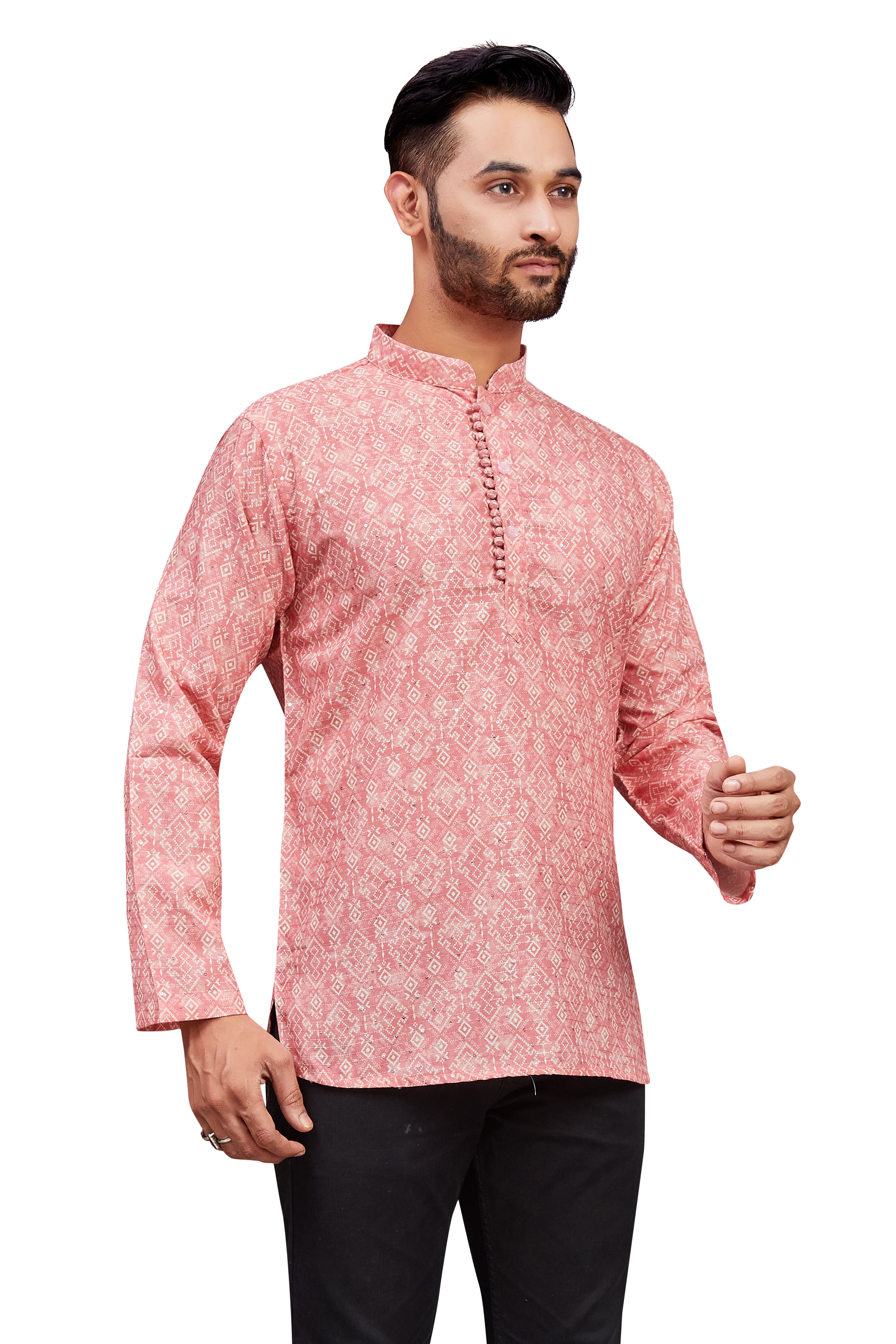 Mens Cotton Silk Printed Kurta