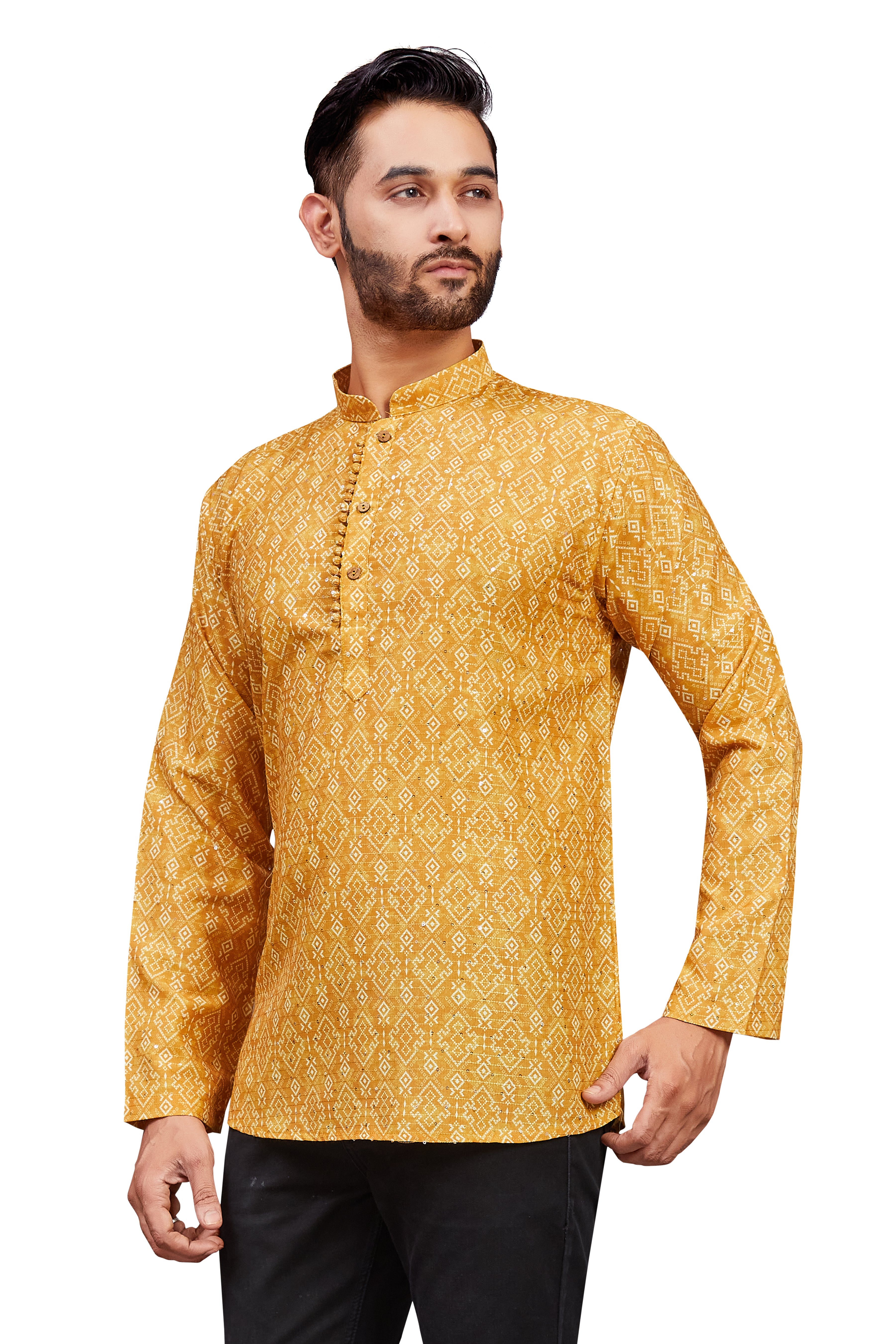 Mens Cotton Silk Printed Kurta