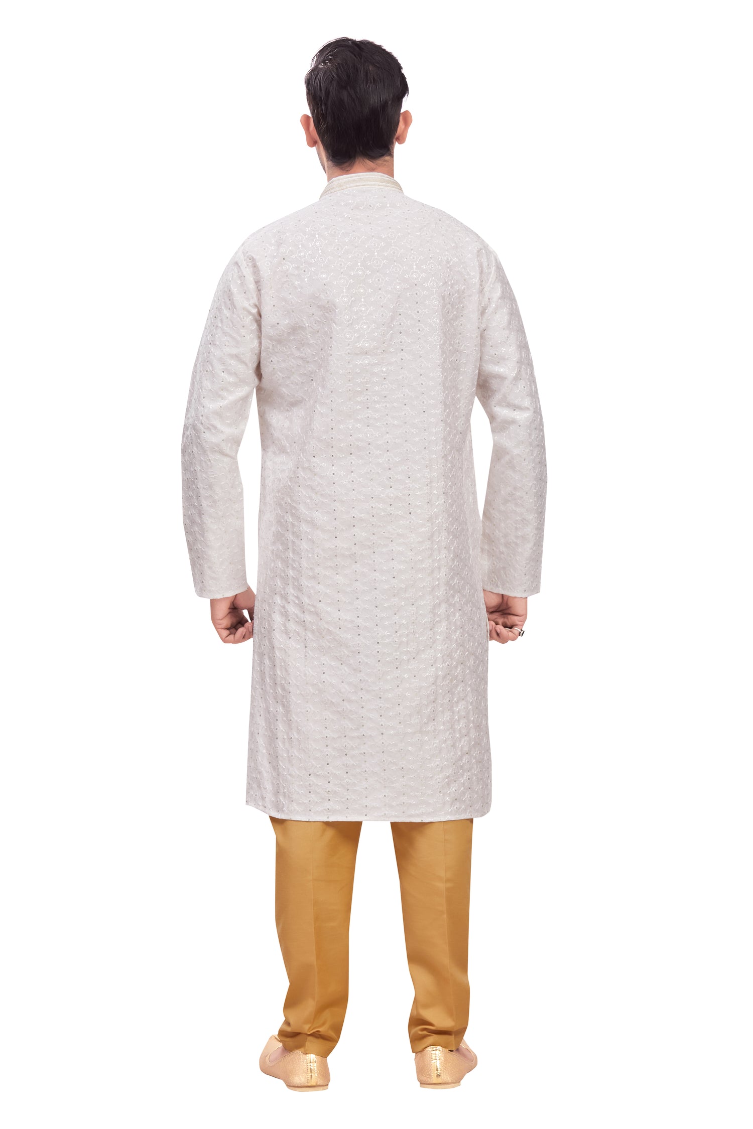 Mens Chickan-Kari Work Kurta Set