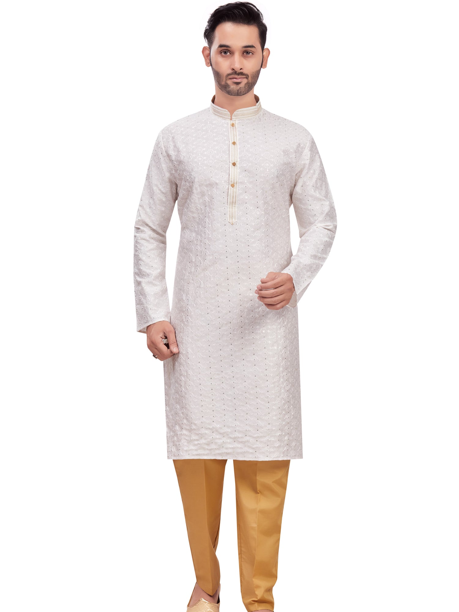 Mens Chickan-Kari Work Kurta Set