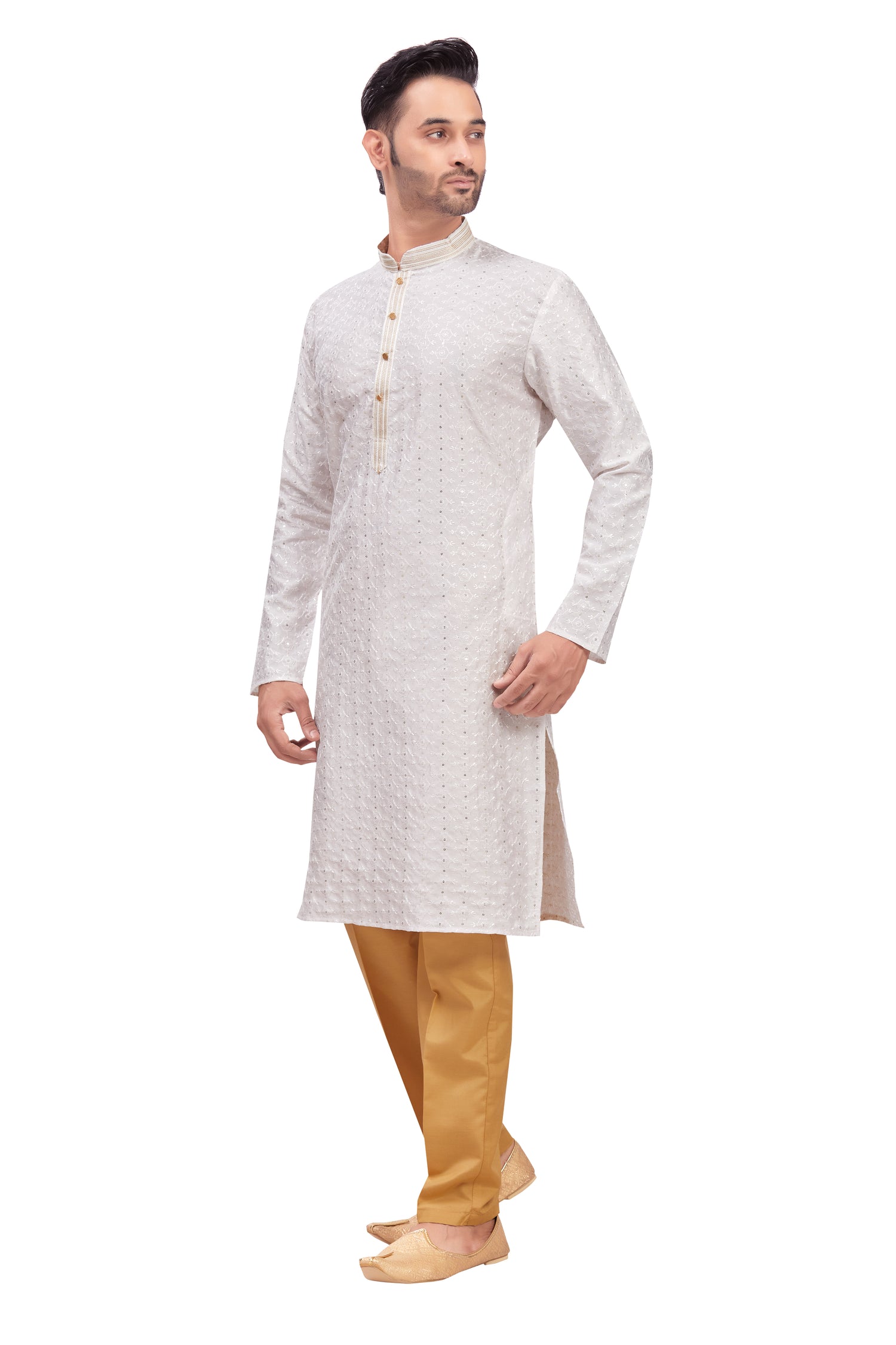 Mens Chickan-Kari Work Kurta Set