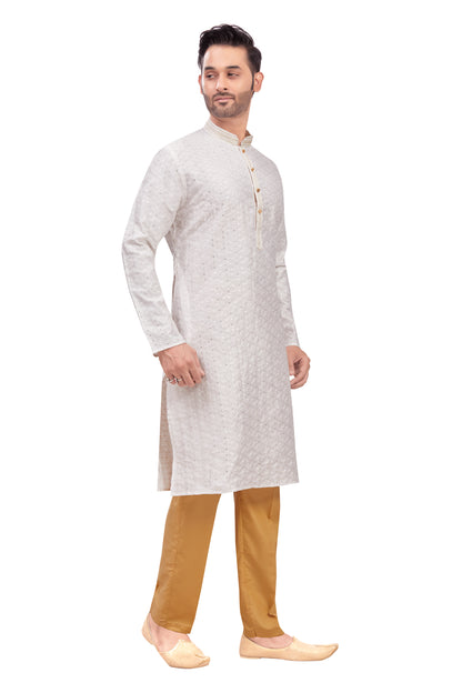 Mens Chickan-Kari Work Kurta Set